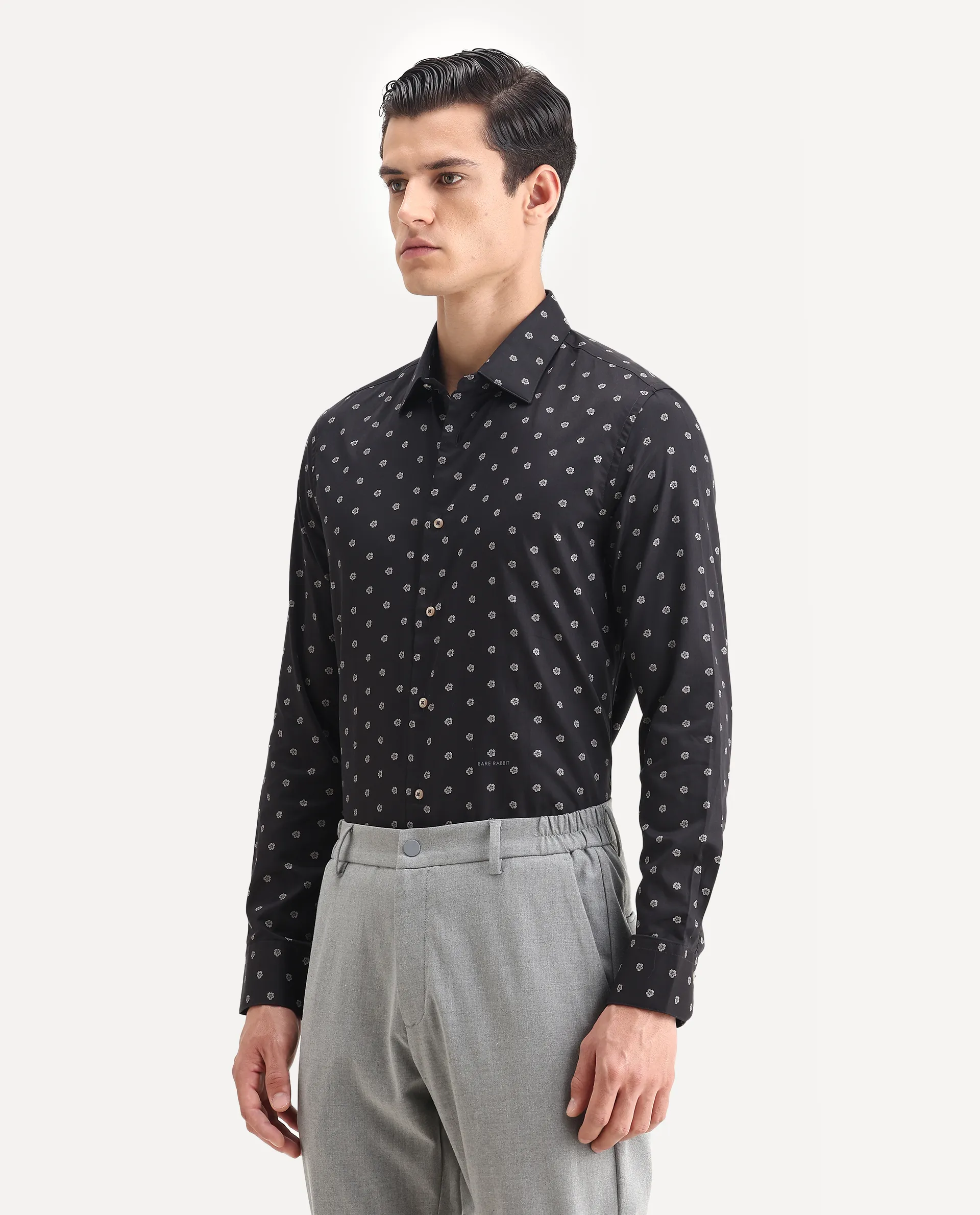 Rare Rabbit Men's Dimp Black Cotton Floral Print Regular Fit Full Sleeve Collared Shirt - Image 4