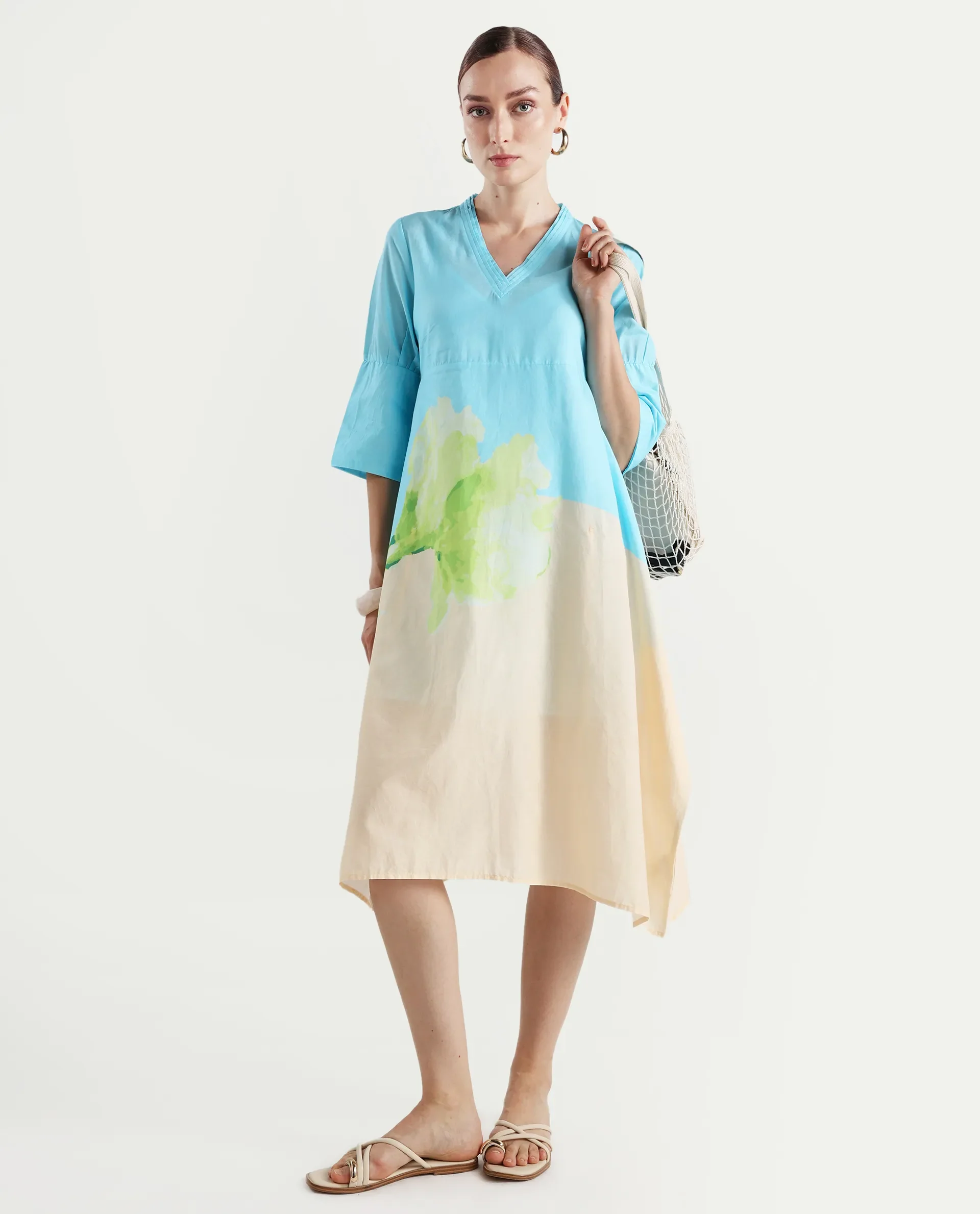 Rareism Women's Dinara Multi Cotton V-Neck Floral Print Midi A-Line Dress - Image 2