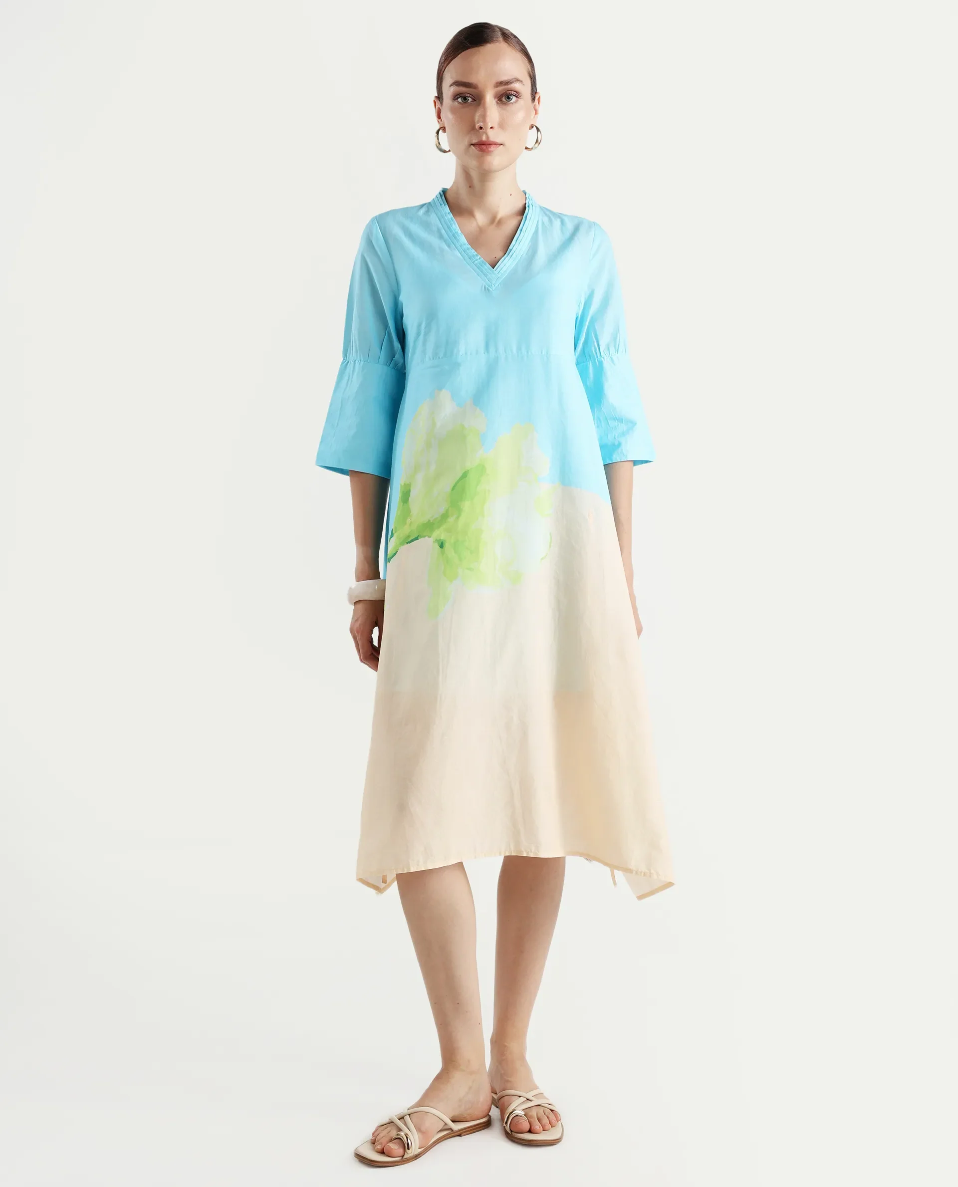 Rareism Women's Dinara Multi Cotton V-Neck Floral Print Midi A-Line Dress - Image 3