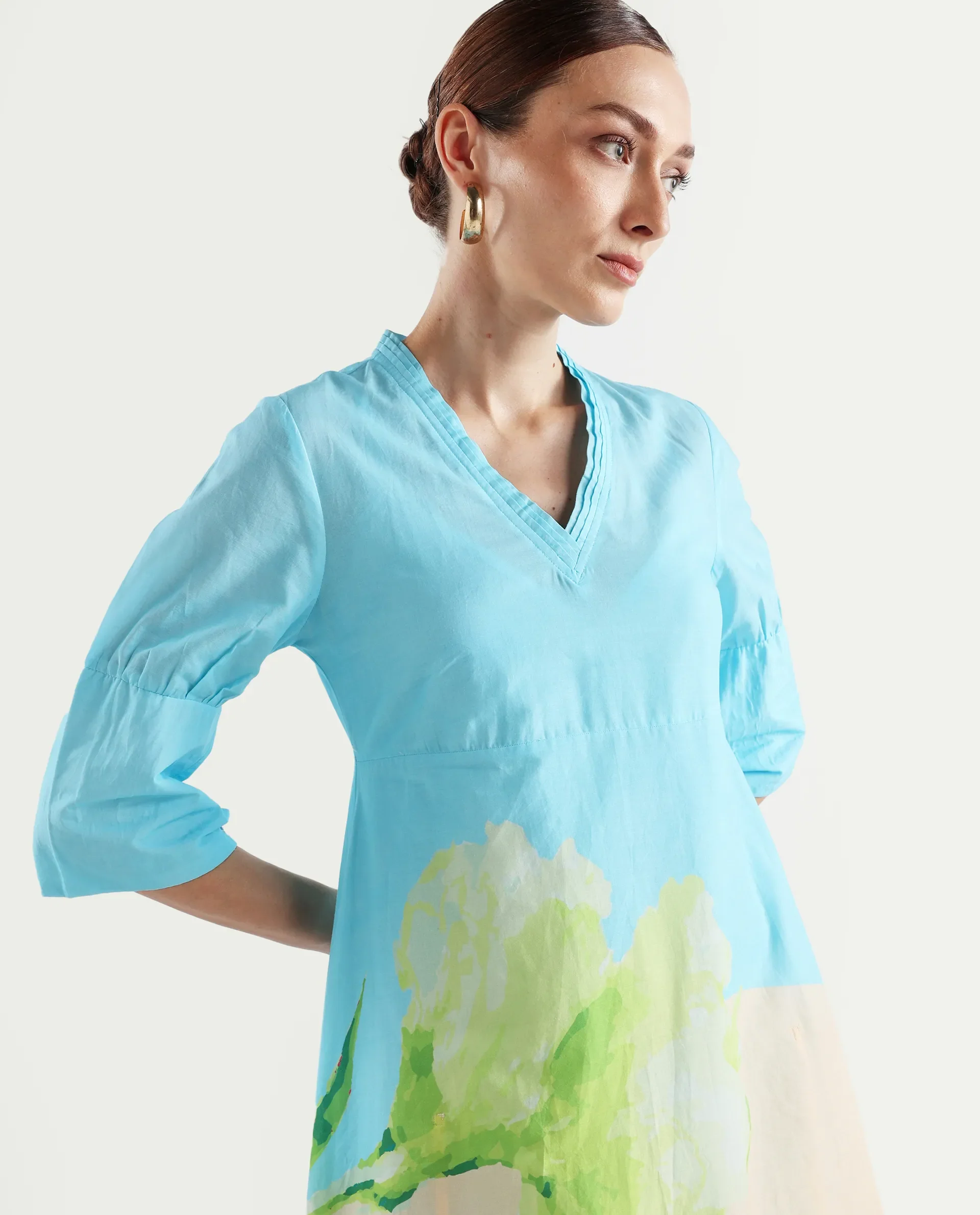 Rareism Women's Dinara Multi Cotton V-Neck Floral Print Midi A-Line Dress - Image 4