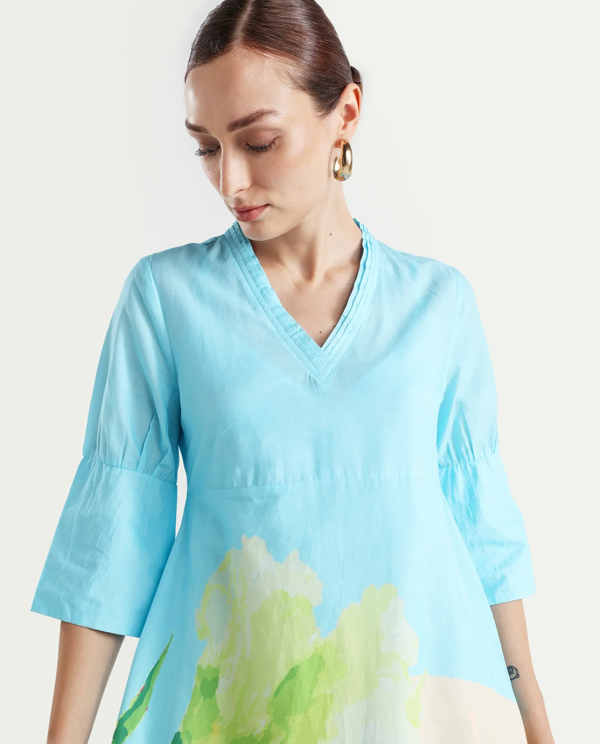 Rareism Women's Dinara Multi Cotton V-Neck Floral Print Midi A-Line Dress - Image 5
