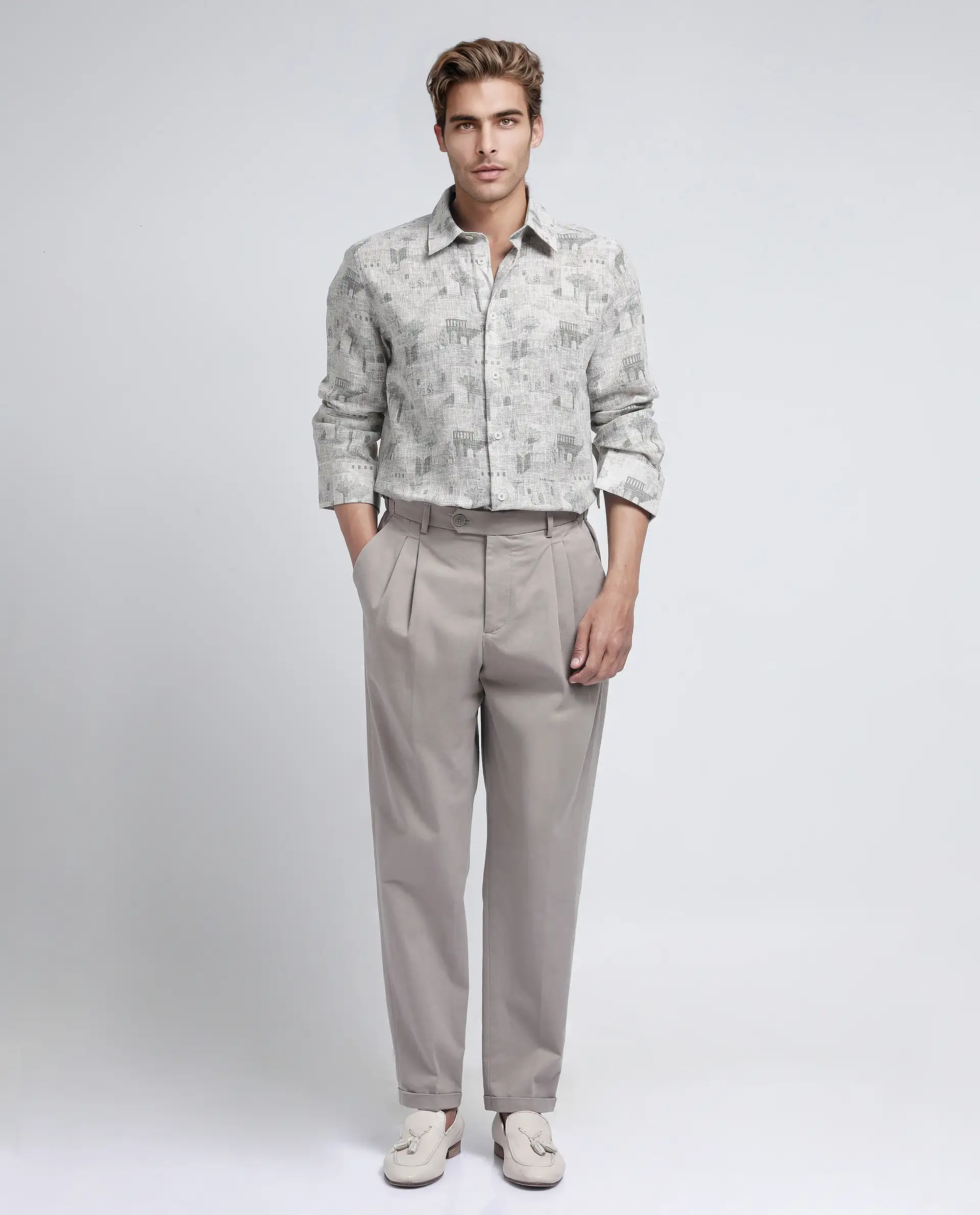 Rare Rabbit Men's Dine Khaki Cotton Printed Relaxed Fit Full Sleeve Collared Shirt - Image 3
