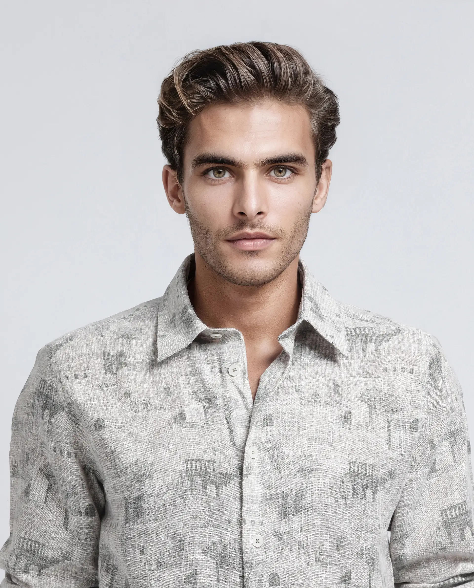 Rare Rabbit Men's Dine Khaki Cotton Printed Relaxed Fit Full Sleeve Collared Shirt - Image 6