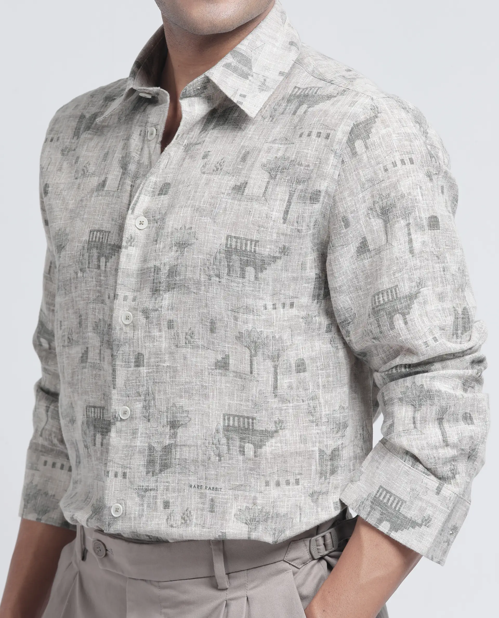 Rare Rabbit Men's Dine Khaki Cotton Printed Relaxed Fit Full Sleeve Collared Shirt - Image 7