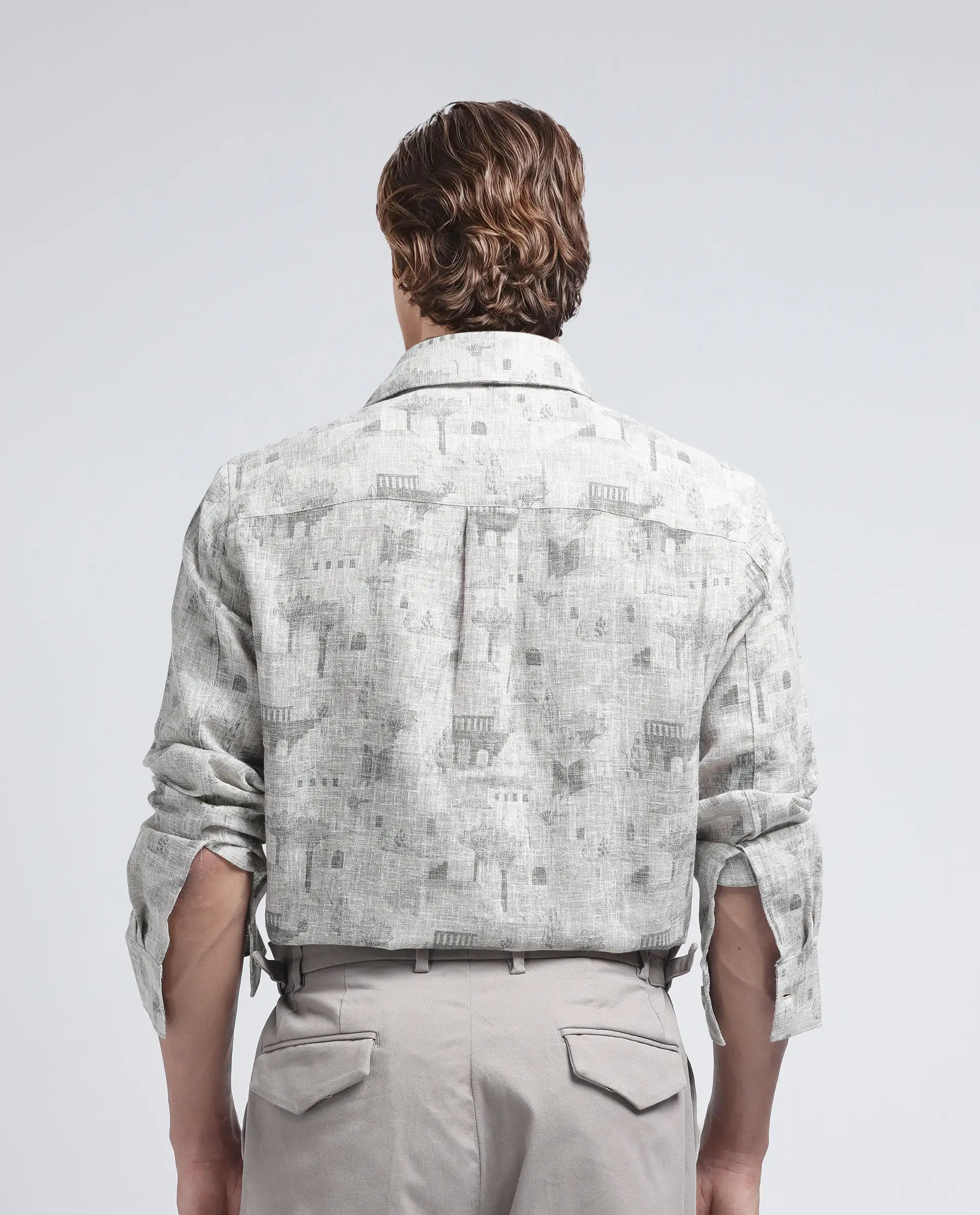 Rare Rabbit Men's Dine Khaki Cotton Printed Relaxed Fit Full Sleeve Collared Shirt - Image 8