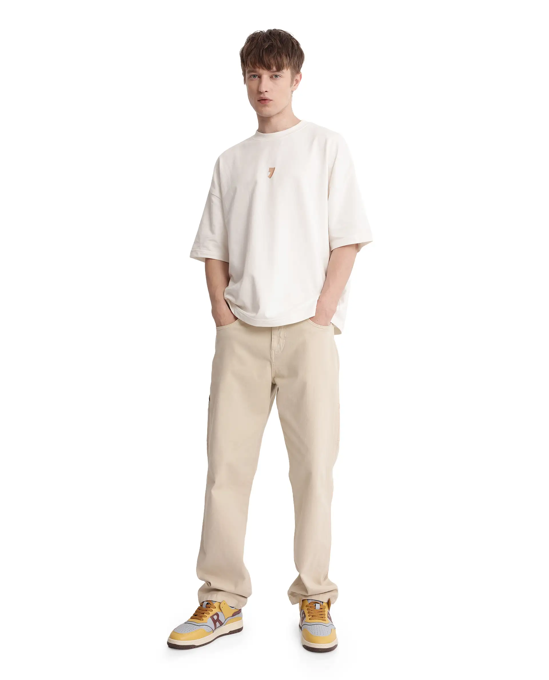 Rare Rabbit Men's Diner Off White Cotton Graphic Print Oversized Fit Half Sleeve Crew Neck T-Shirt - Image 2