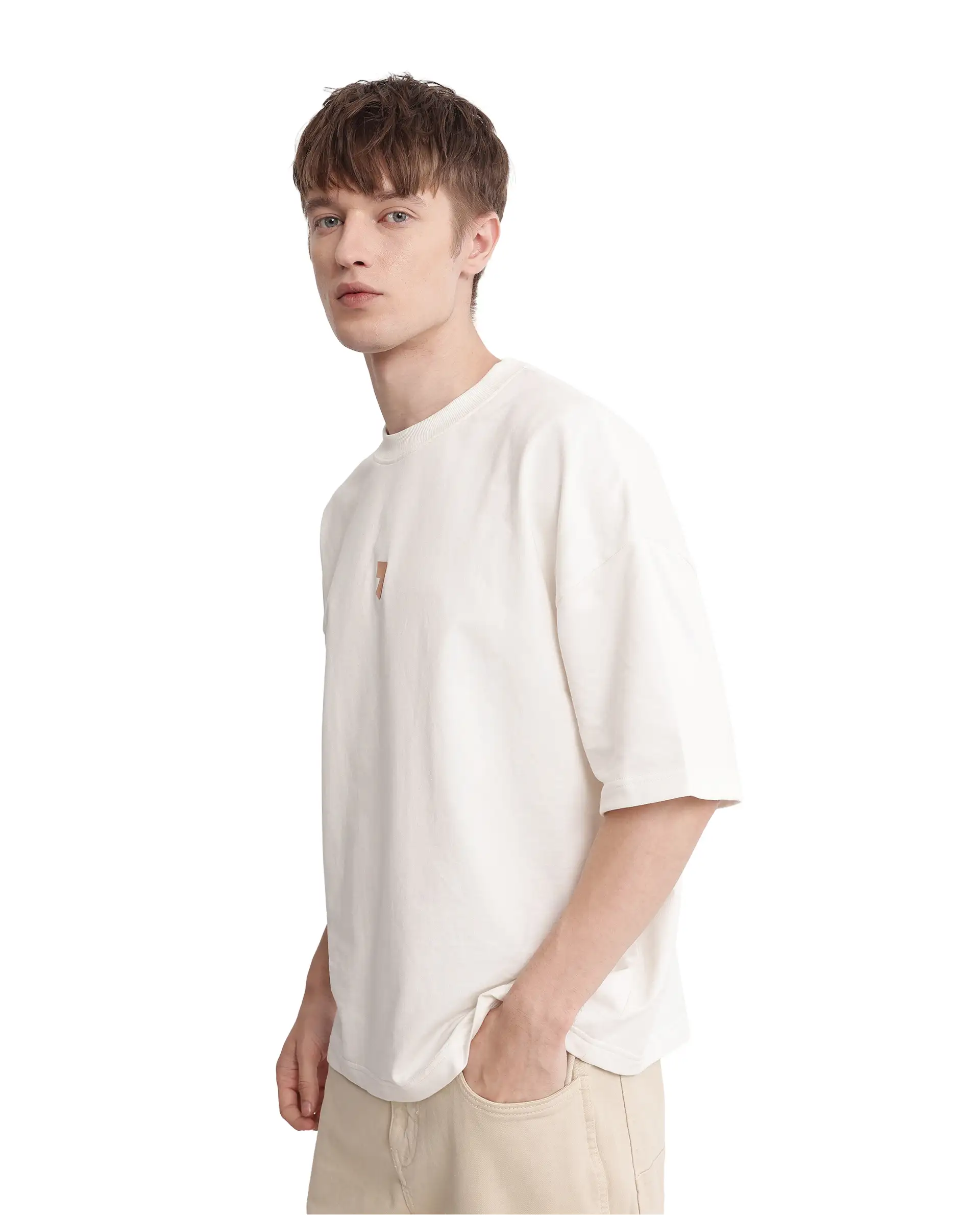 Rare Rabbit Men's Diner Off White Cotton Graphic Print Oversized Fit Half Sleeve Crew Neck T-Shirt - Image 5