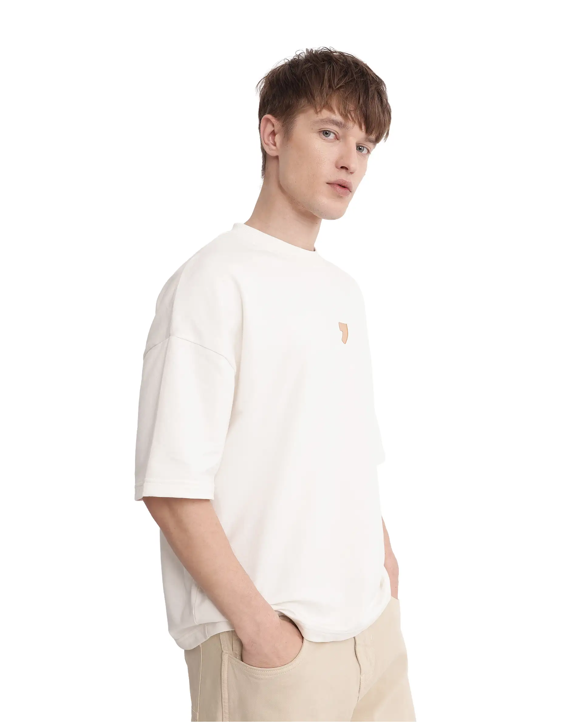 Rare Rabbit Men's Diner Off White Cotton Graphic Print Oversized Fit Half Sleeve Crew Neck T-Shirt - Image 6