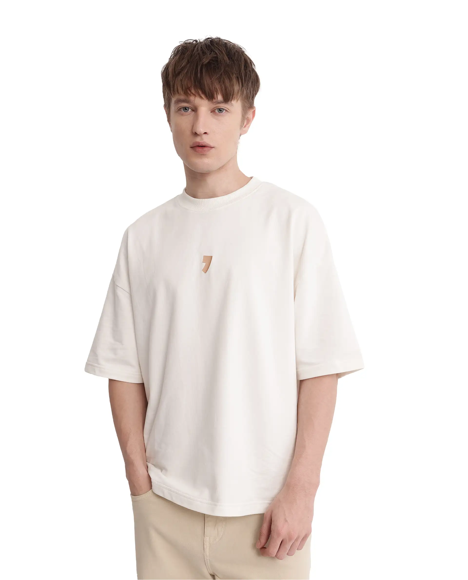 Rare Rabbit Men's Diner Off White Cotton Graphic Print Oversized Fit Half Sleeve Crew Neck T-Shirt - Image 7
