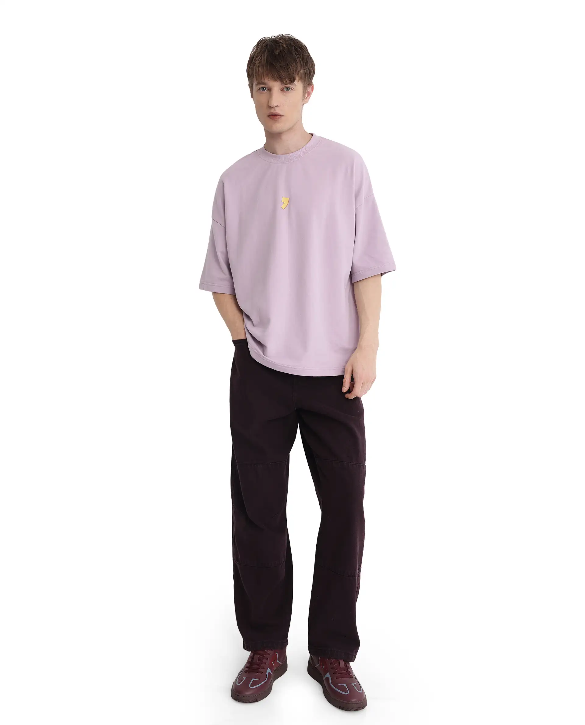 Rare Rabbit Men's Diner Pastel Purple Cotton Graphic Print Oversized Fit Half Sleeve Crew Neck T-Shirt - Image 2