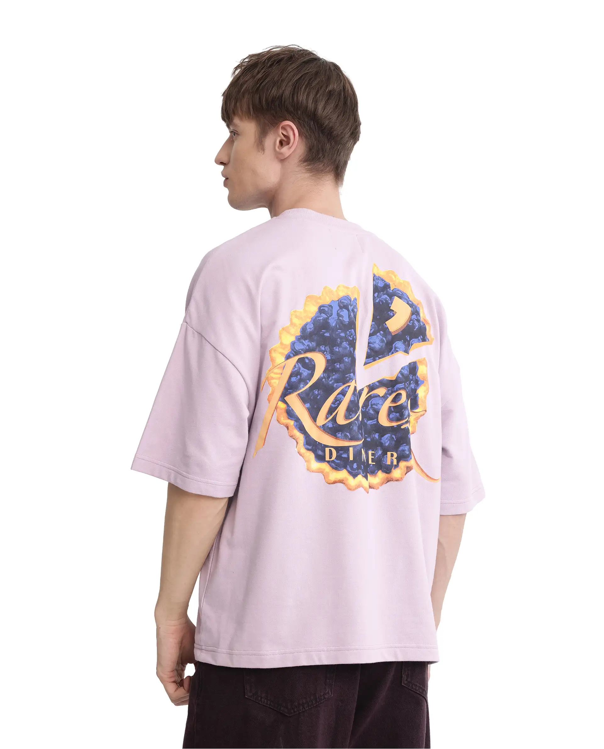 Rare Rabbit Men's Diner Pastel Purple Cotton Graphic Print Oversized Fit Half Sleeve Crew Neck T-Shirt - Image 4