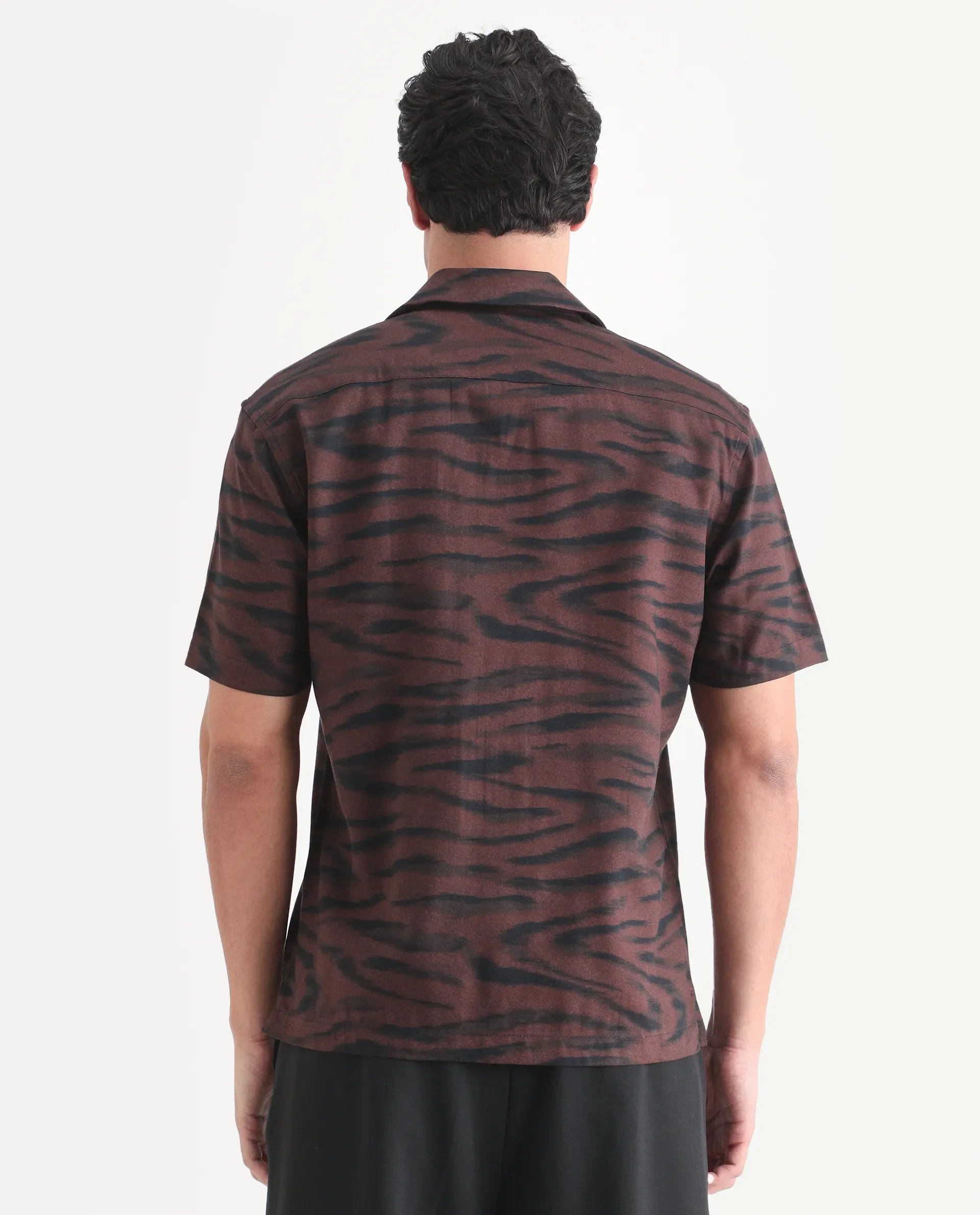 Rare Rabbit Men's Dins Dusky Maroon Cotton Blend Blend Fabric Half Sleeve Cuban Collar Regular Fit Abstract Print Shirt - Image 7