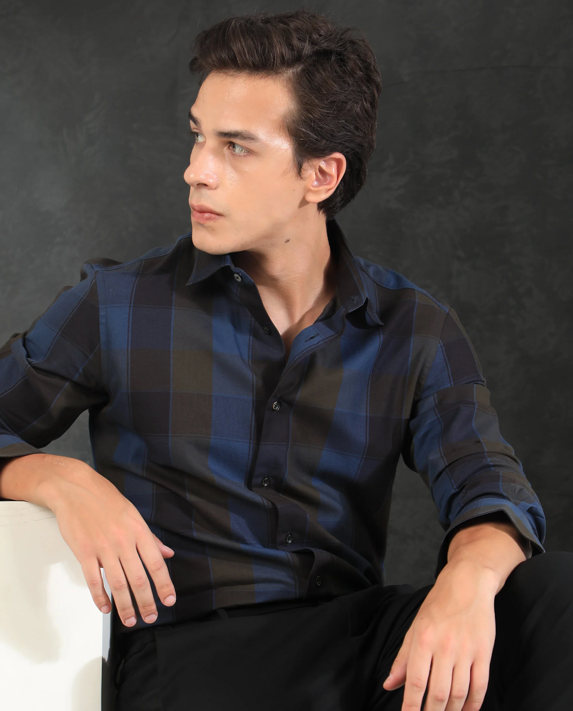 Rare Rabbit Men's Diolus Brown Cotton Checked Print Regular Fit Full Sleeve Collared Shirt - Image 2