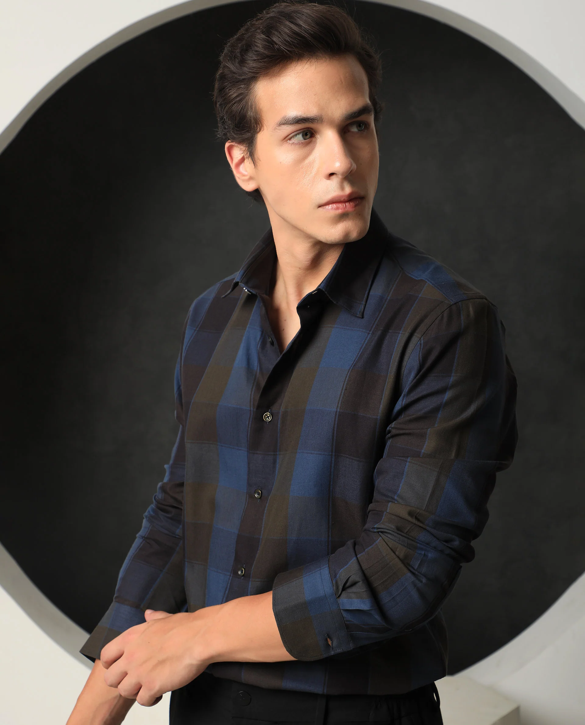 Rare Rabbit Men's Diolus Brown Cotton Checked Print Regular Fit Full Sleeve Collared Shirt - Image 3