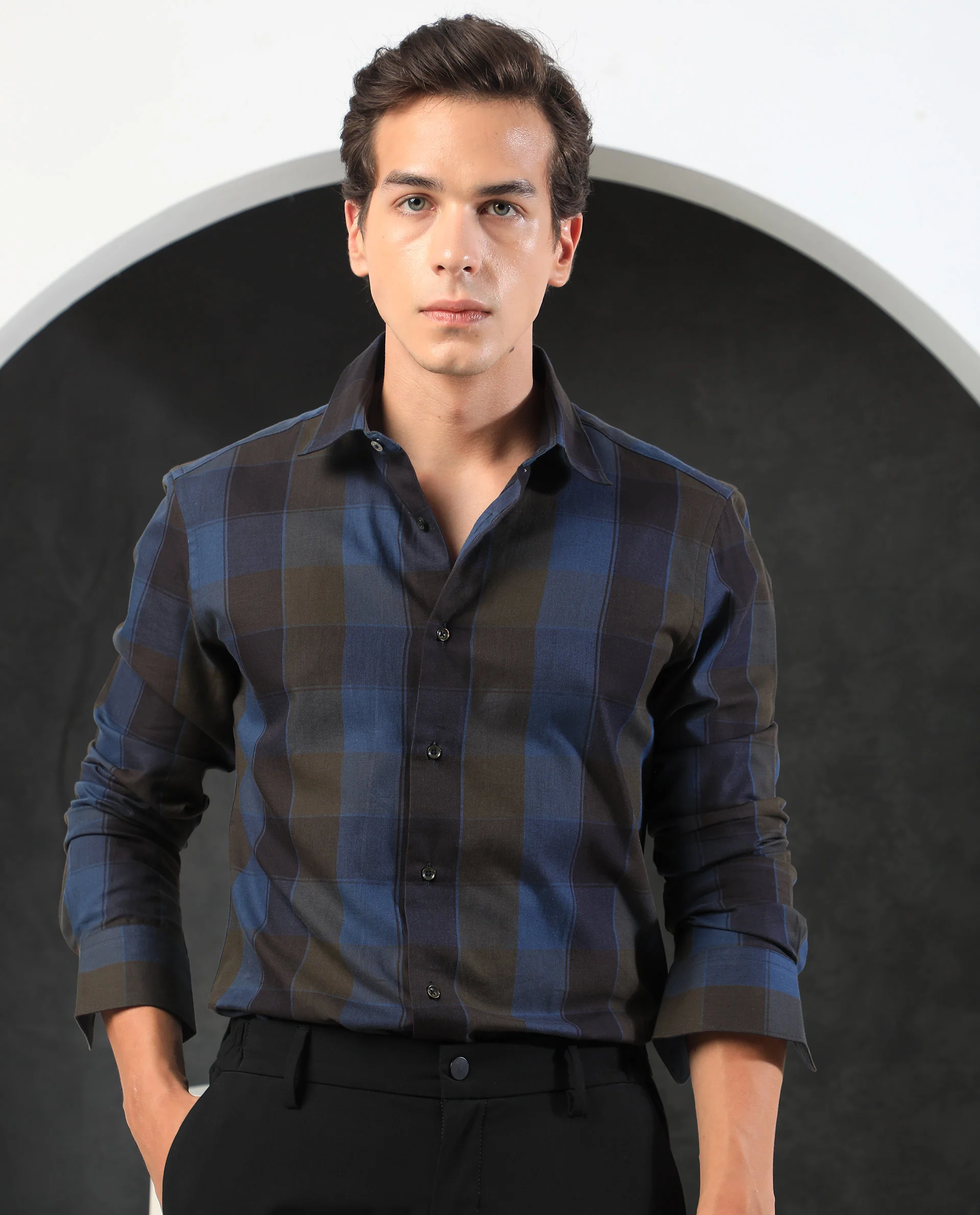 Rare Rabbit Men's Diolus Brown Cotton Checked Print Regular Fit Full Sleeve Collared Shirt - Image 5