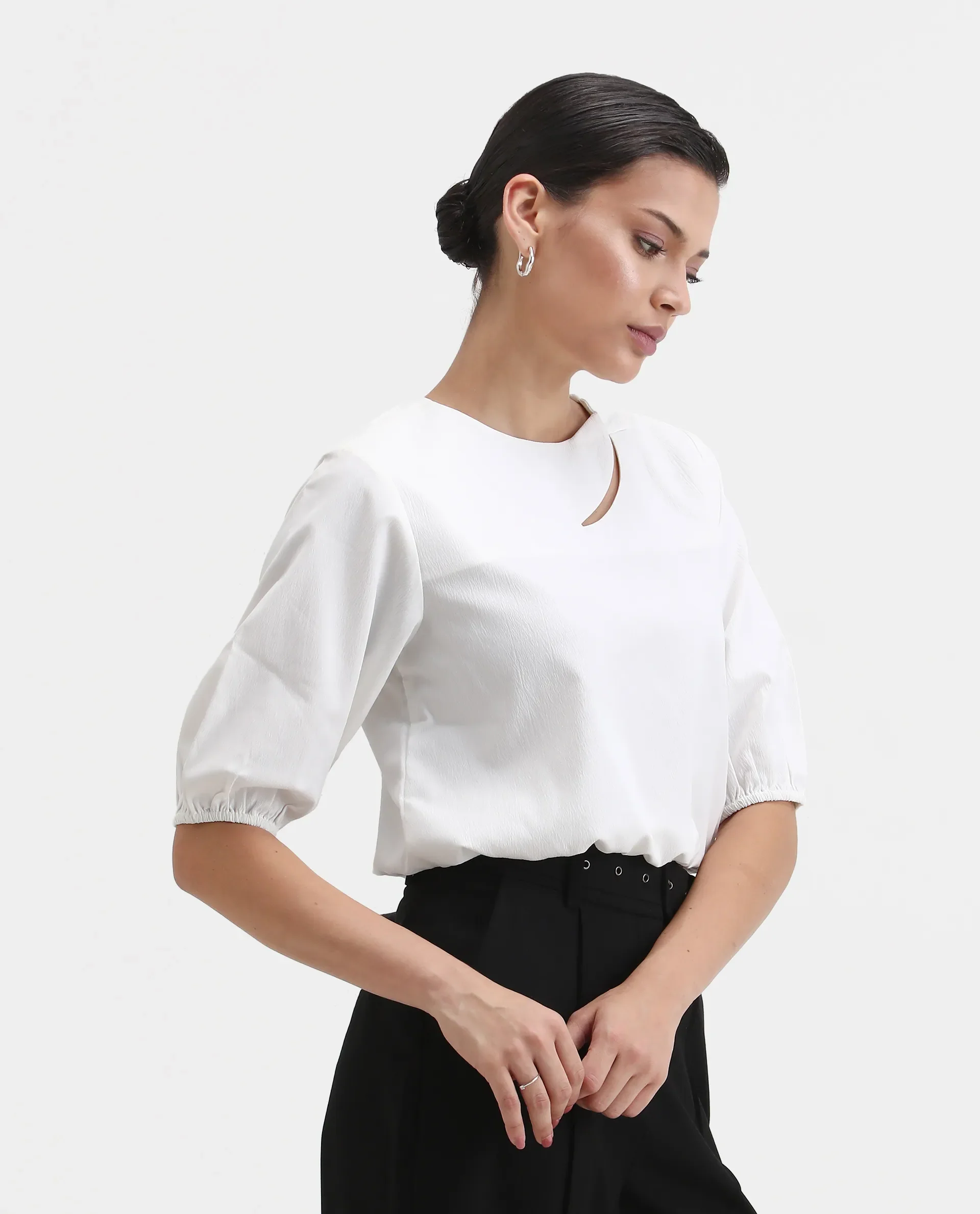 Rareism Women's Dionysus White Polyester Blend Crew Neck Plain Crop Regular Fit Top - Image 5