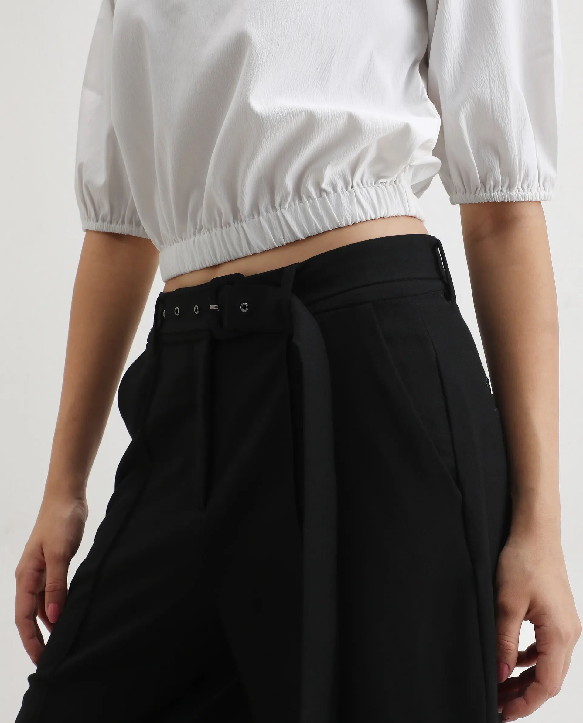 Rareism Women's Dionysus White Polyester Blend Crew Neck Plain Crop Regular Fit Top - Image 7