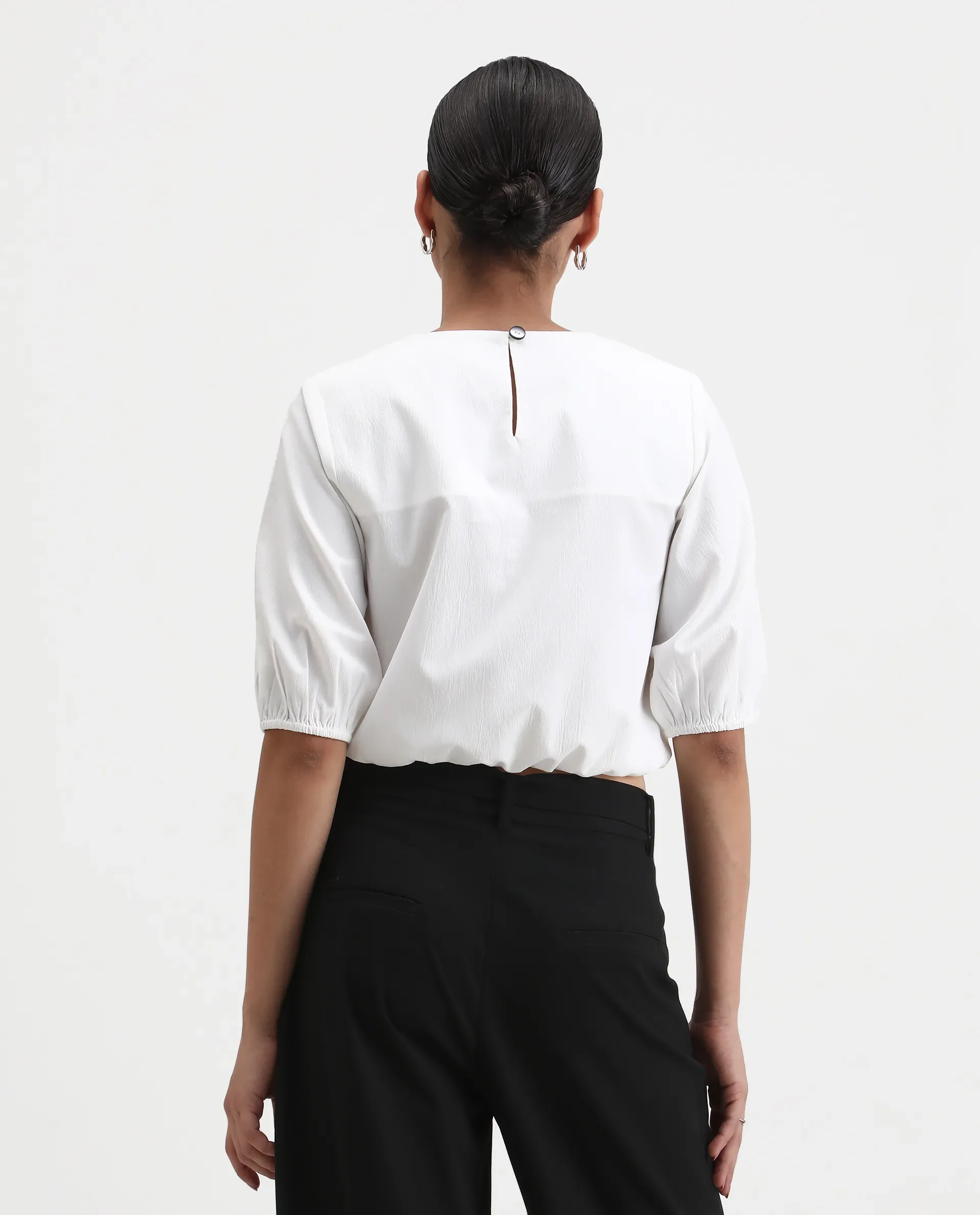 Rareism Women's Dionysus White Polyester Blend Crew Neck Plain Crop Regular Fit Top - Image 8