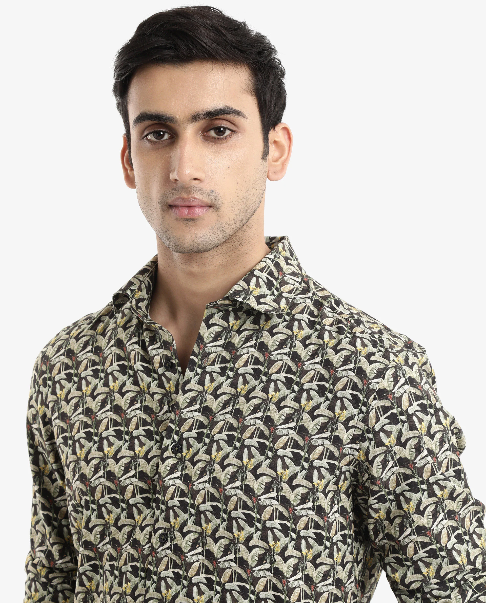 Rare Rabbit Men's Diphda Dark Brown Viscose Tropical Print Regular Fit Full Sleeve Spread Collar Shirt - Image 5
