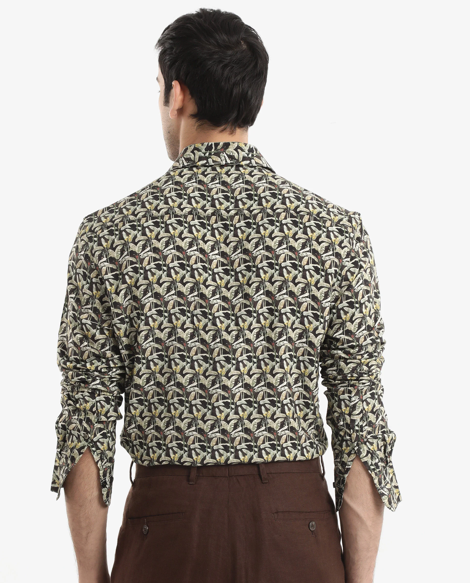 Rare Rabbit Men's Diphda Dark Brown Viscose Tropical Print Regular Fit Full Sleeve Spread Collar Shirt - Image 7