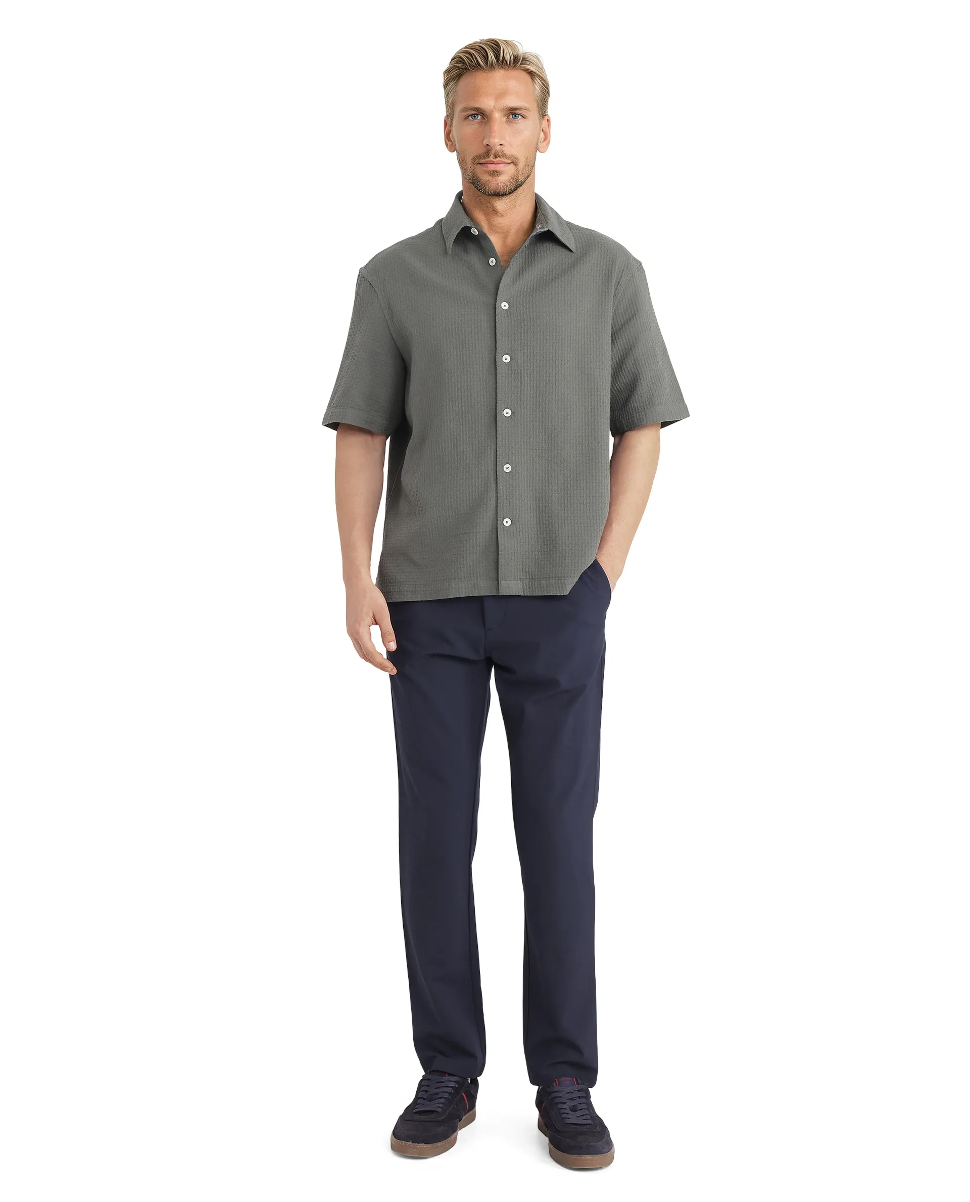Rare Rabbit Men's Dira Dark Green Cotton Textured Boxy Fit Half Sleeve Collared Shirt - Image 6