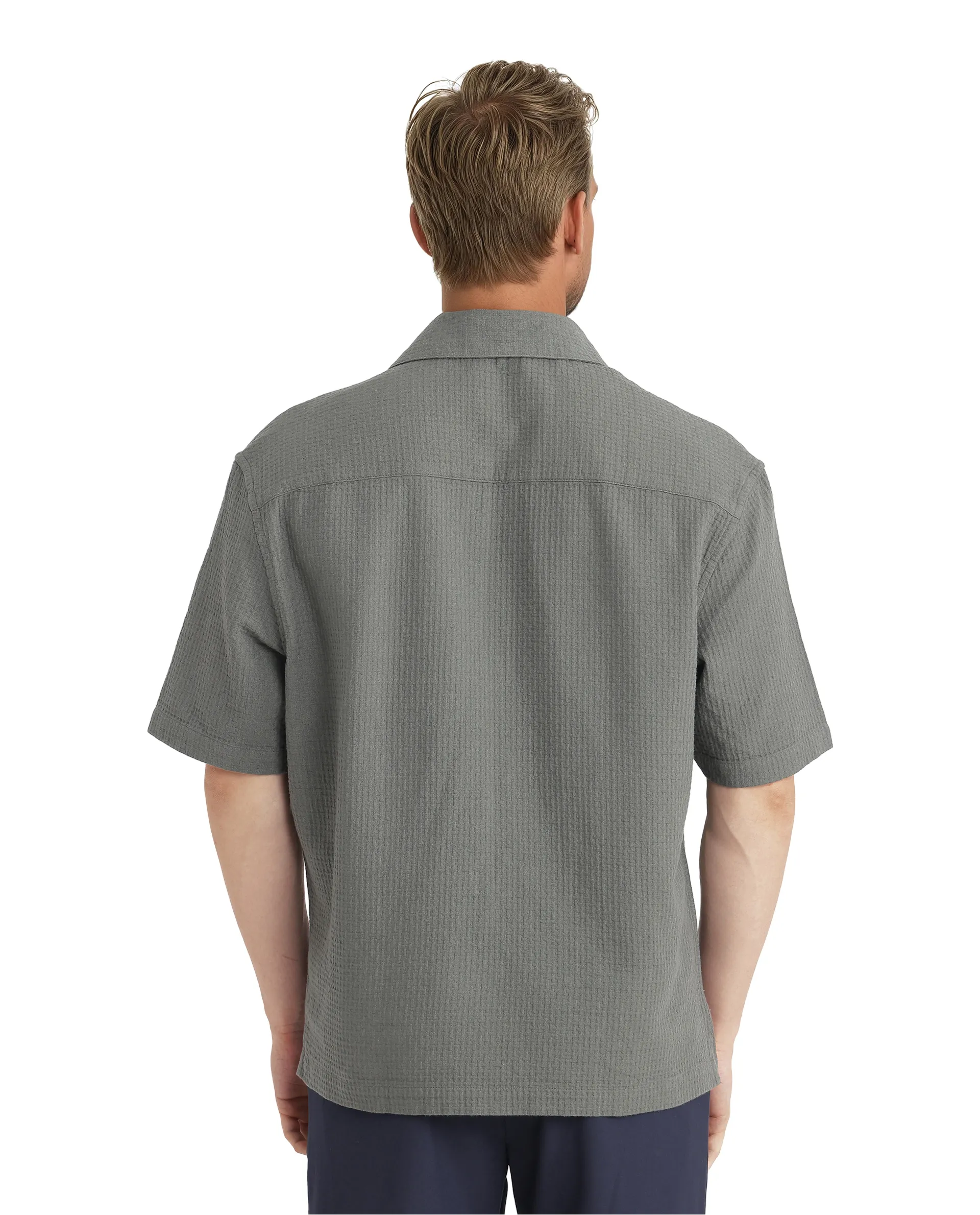Rare Rabbit Men's Dira Dark Green Cotton Textured Boxy Fit Half Sleeve Collared Shirt - Image 7