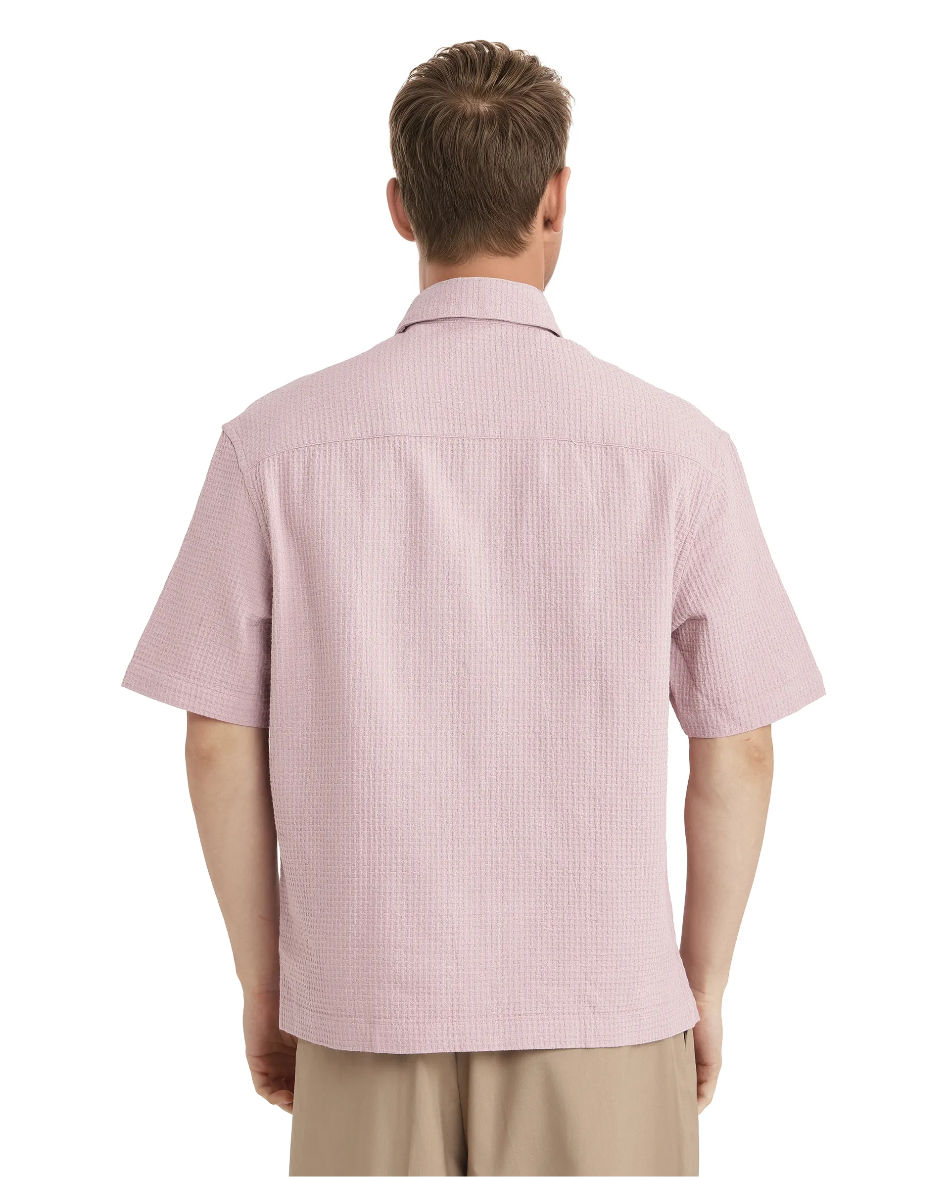 Rare Rabbit Men's Dira Dusky Pink Cotton Textured Regular Fit Half Sleeve Collared Shirt - Image 3