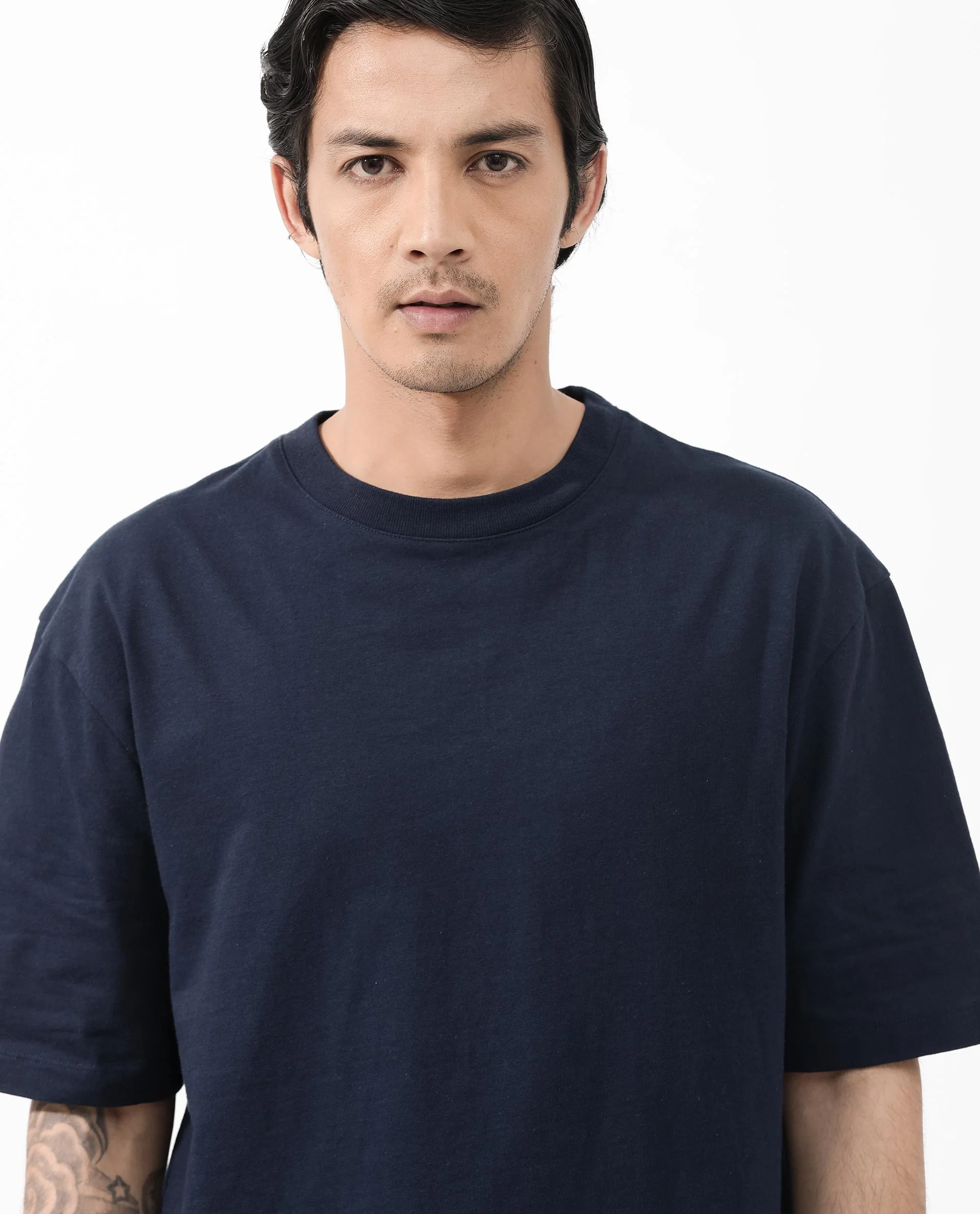 Rare Rabbit Articale Men's Dis Navy Cotton Polyester Fabric Crew Neck Oversized Fit Typography Print T-Shirt - Image 10