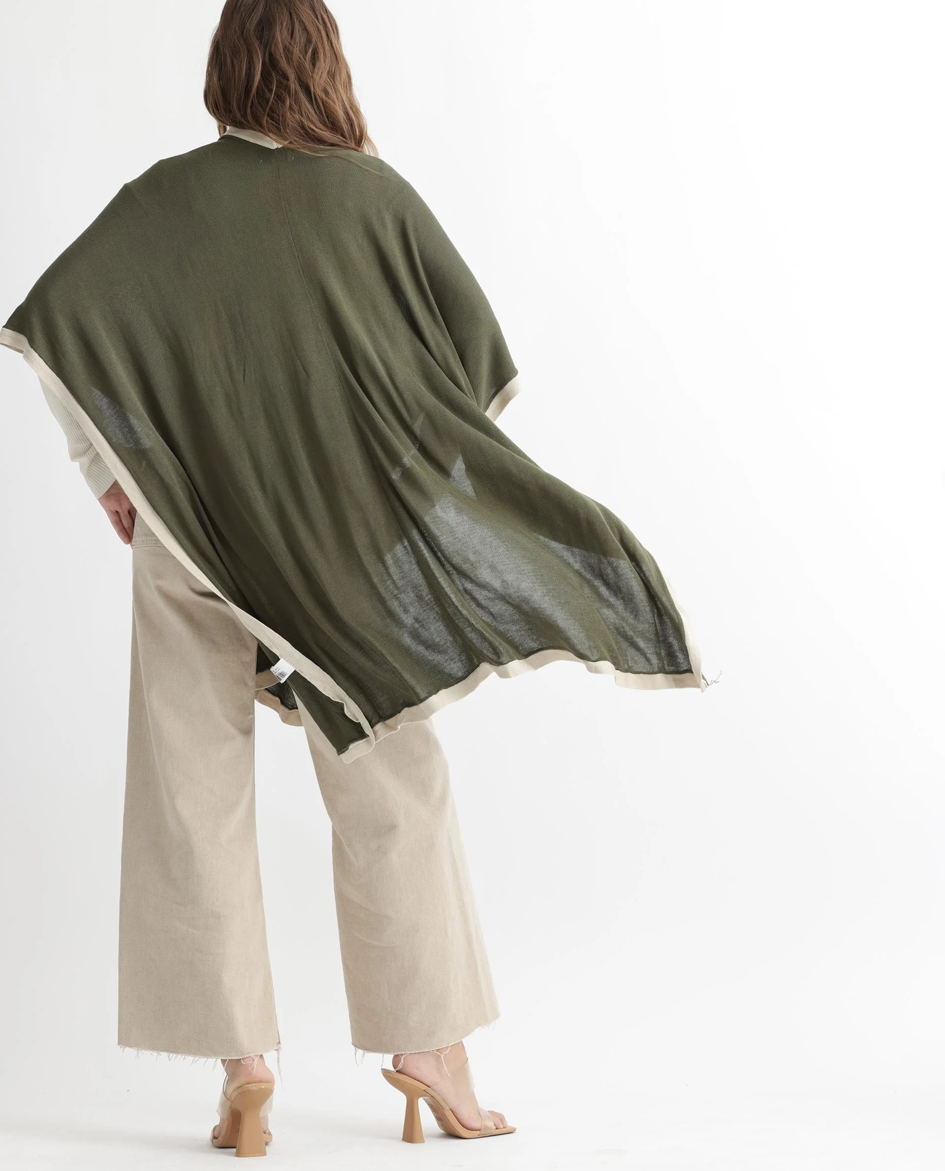 Rareism Women's Display Olive Viscose Collarless Plain Cape Sleeve Relaxed Fit Sweater - Image 13