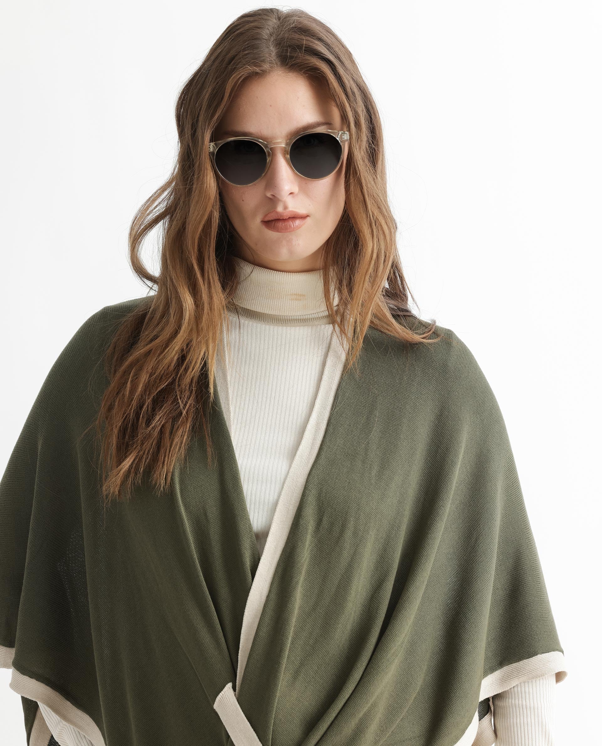 Rareism Women's Display Olive Viscose Collarless Plain Cape Sleeve Relaxed Fit Sweater - Image 3