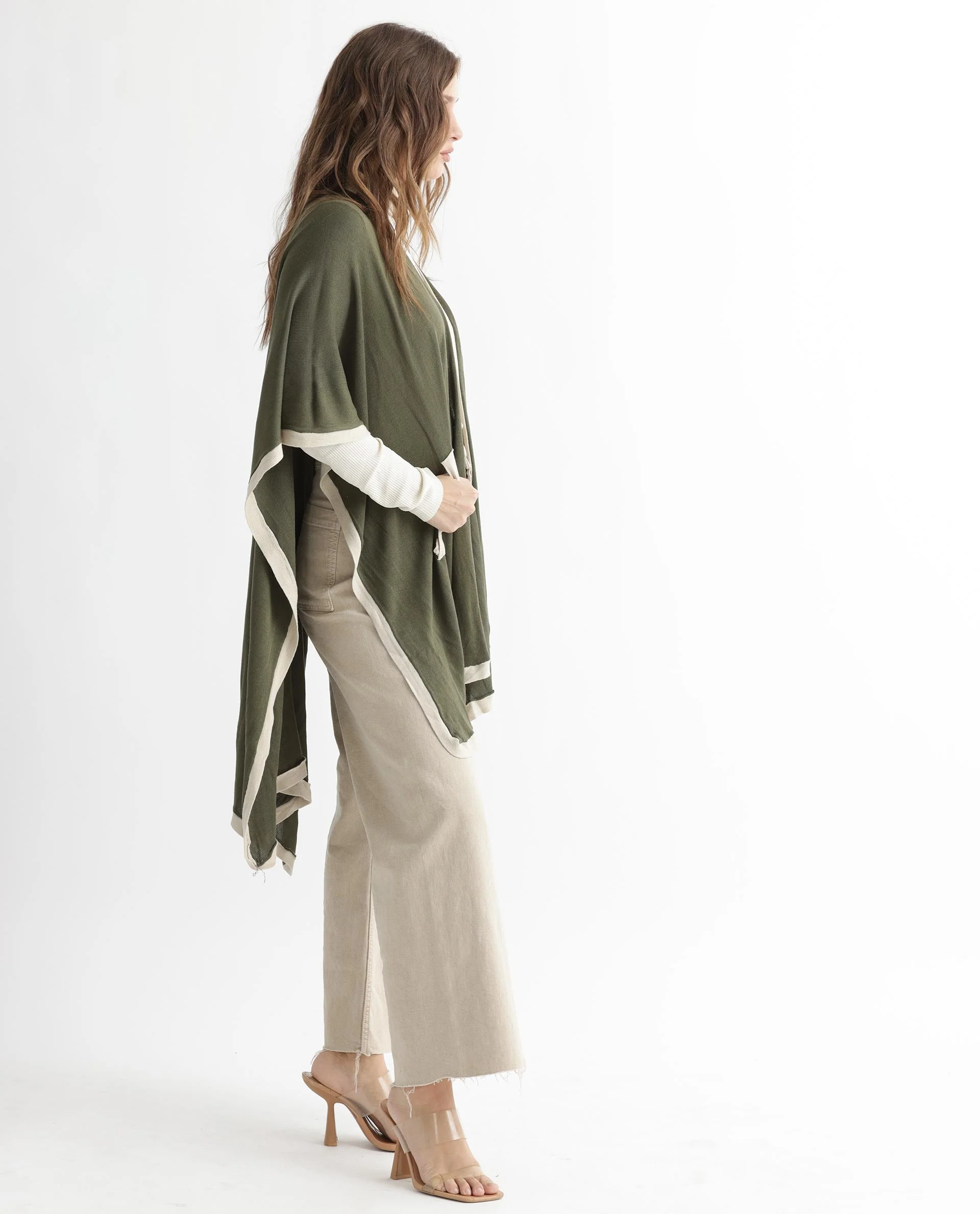 Rareism Women's Display Olive Viscose Collarless Plain Cape Sleeve Relaxed Fit Sweater - Image 5