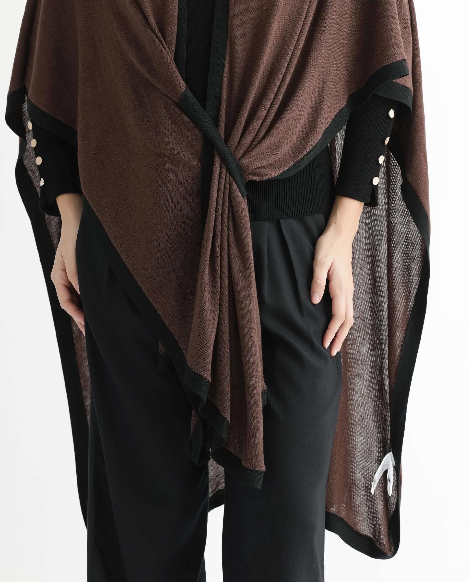 Rareism Women's Display Brown Viscose Collarless Plain Cape Sleeve Relaxed Fit Sweater - Image 10