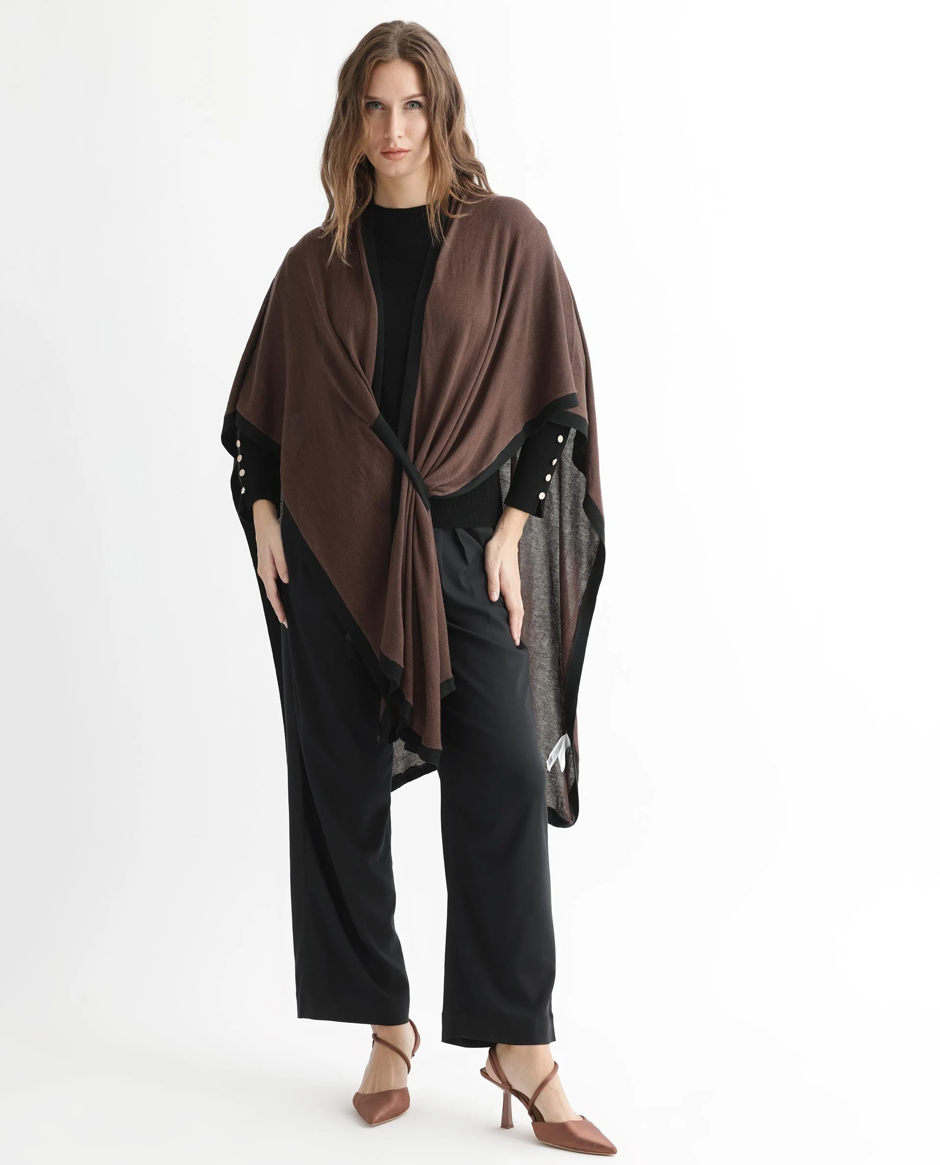 Rareism Women's Display Brown Viscose Collarless Plain Cape Sleeve Relaxed Fit Sweater - Image 11