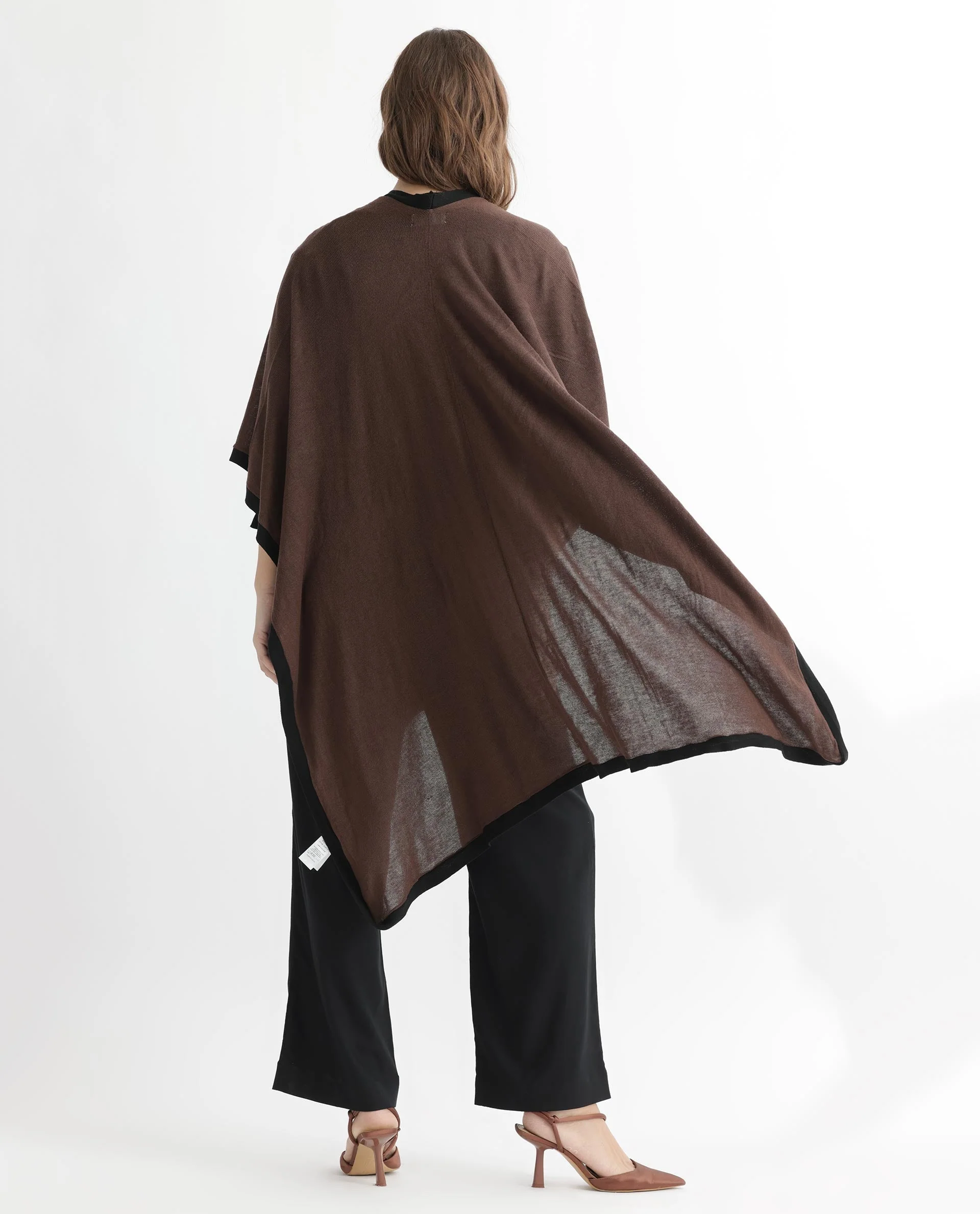 Rareism Women's Display Brown Viscose Collarless Plain Cape Sleeve Relaxed Fit Sweater - Image 12