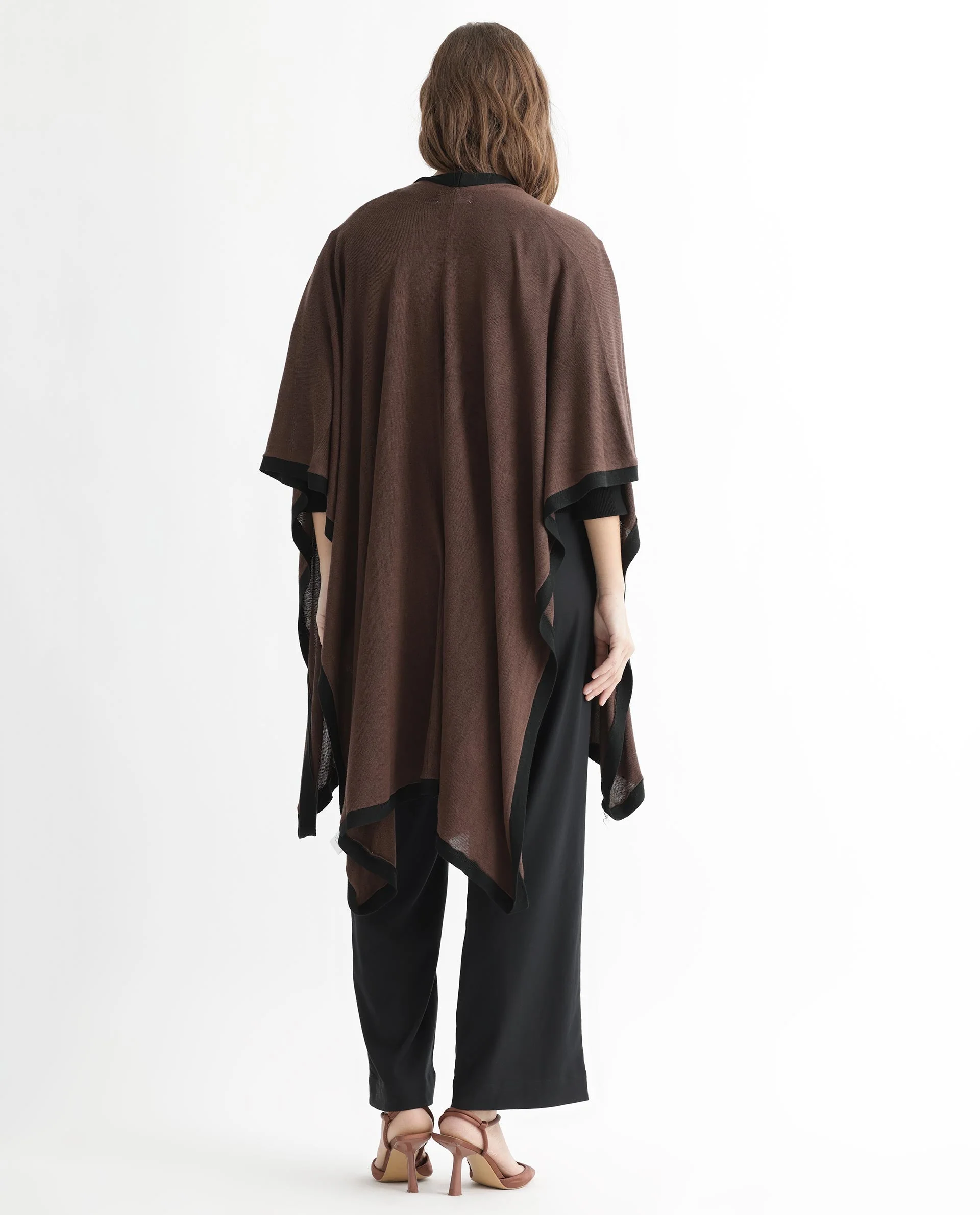 Rareism Women's Display Brown Viscose Collarless Plain Cape Sleeve Relaxed Fit Sweater - Image 13