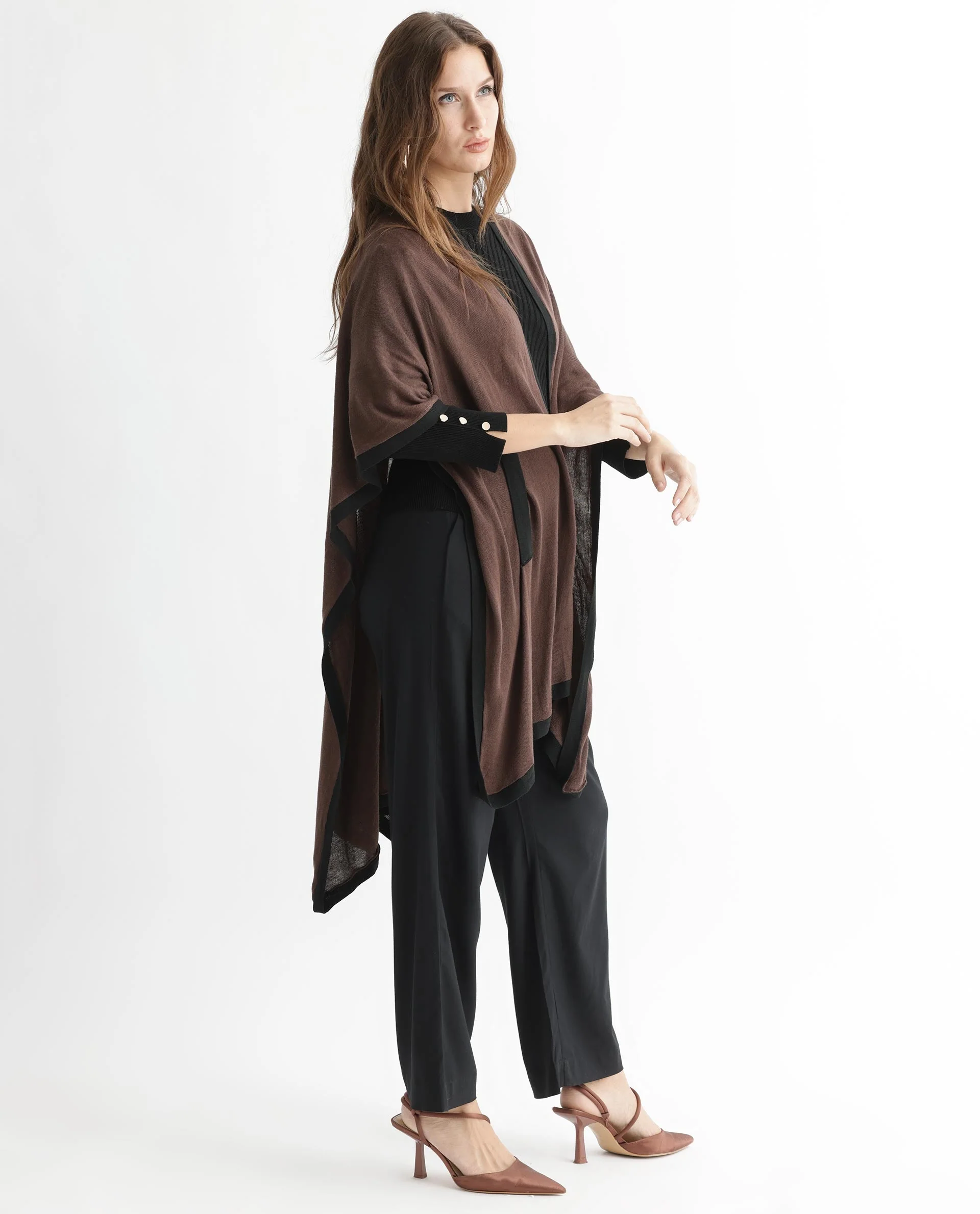 Rareism Women's Display Brown Viscose Collarless Plain Cape Sleeve Relaxed Fit Sweater - Image 7