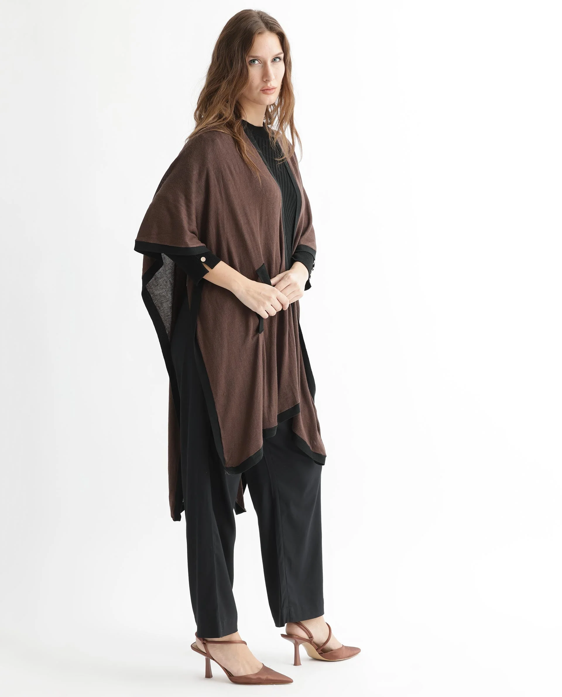 Rareism Women's Display Brown Viscose Collarless Plain Cape Sleeve Relaxed Fit Sweater - Image 8