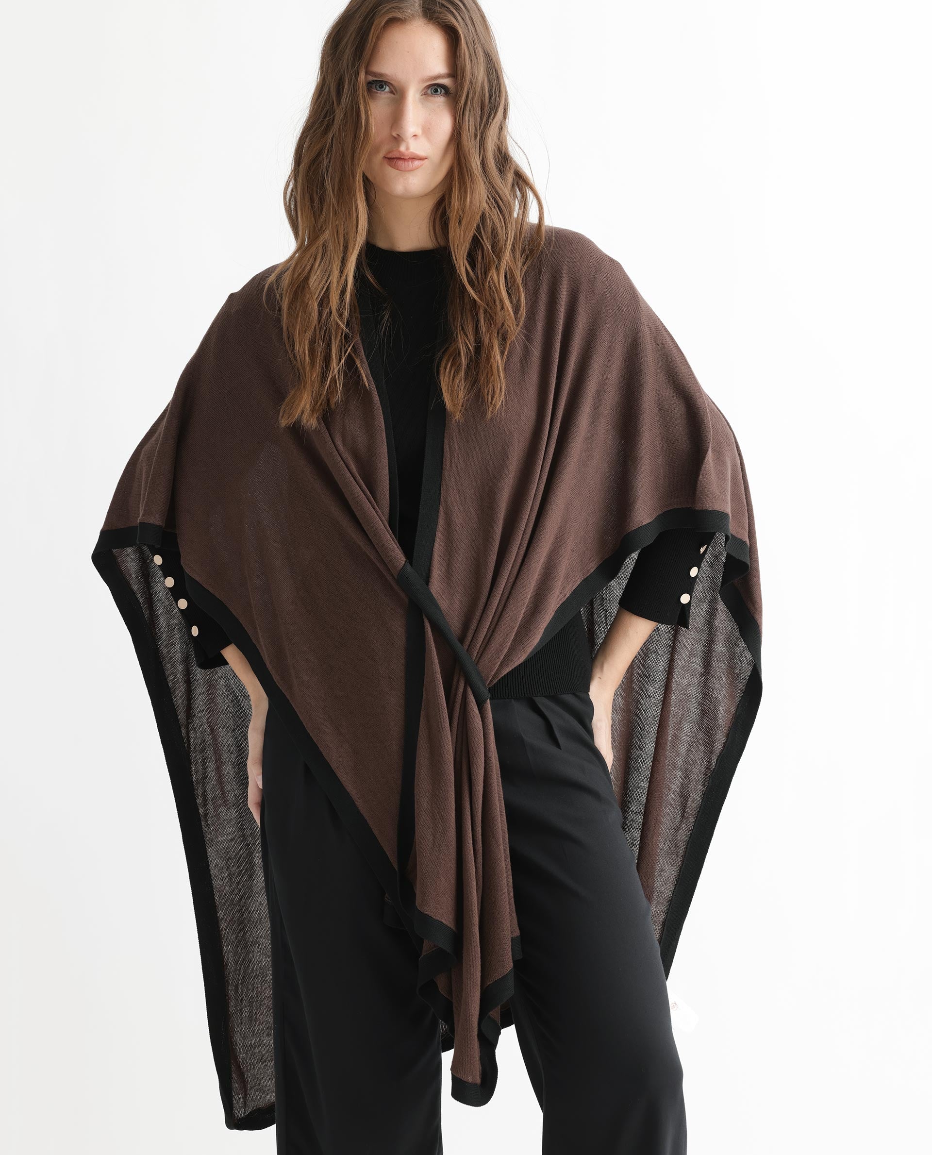 Rareism Women's Display Brown Viscose Collarless Plain Cape Sleeve Relaxed Fit Sweater - Image 9