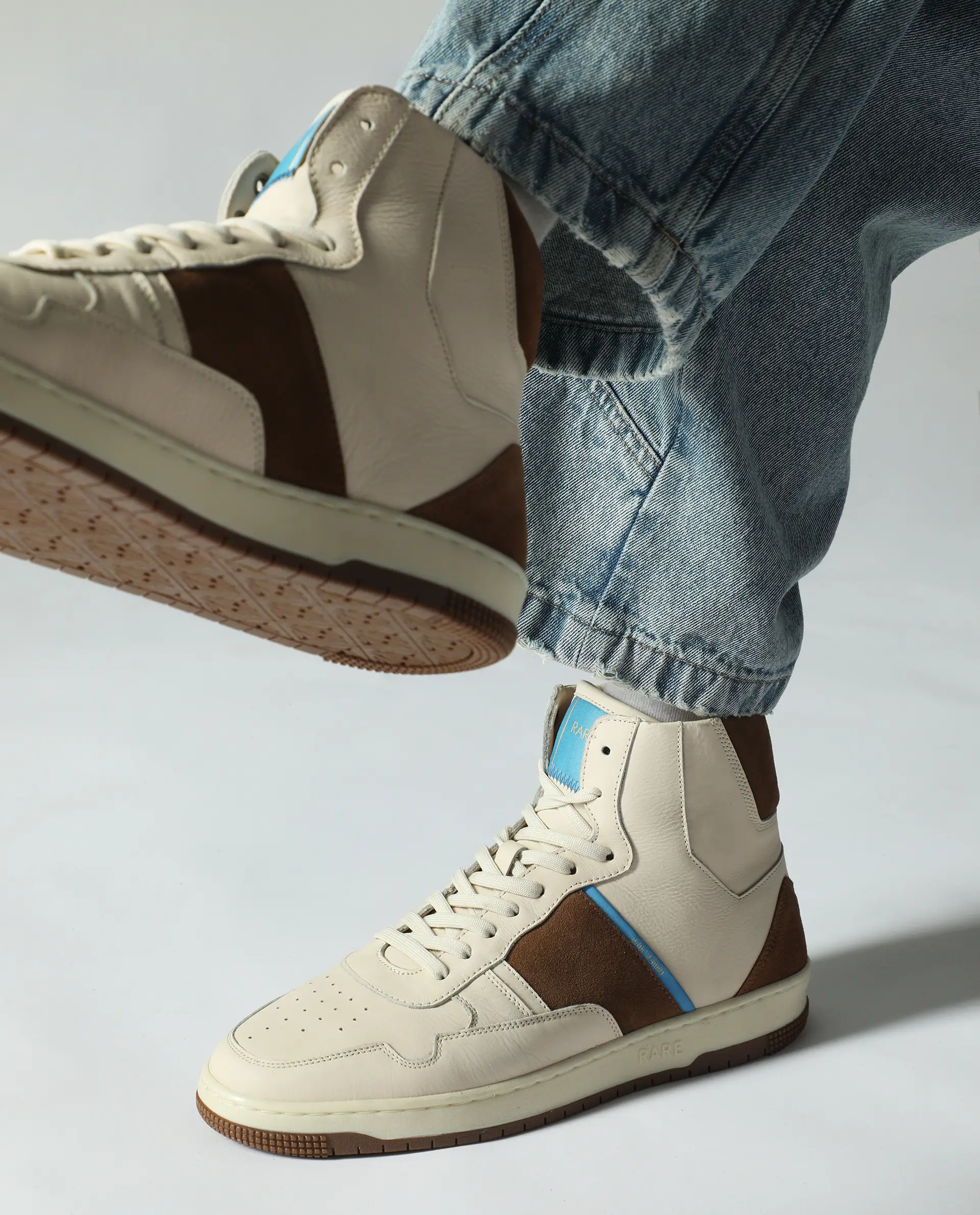 Rare Rabbit Men's Dist Beige Leather Lace-Up Closure High-Top Sneaker - Image 2