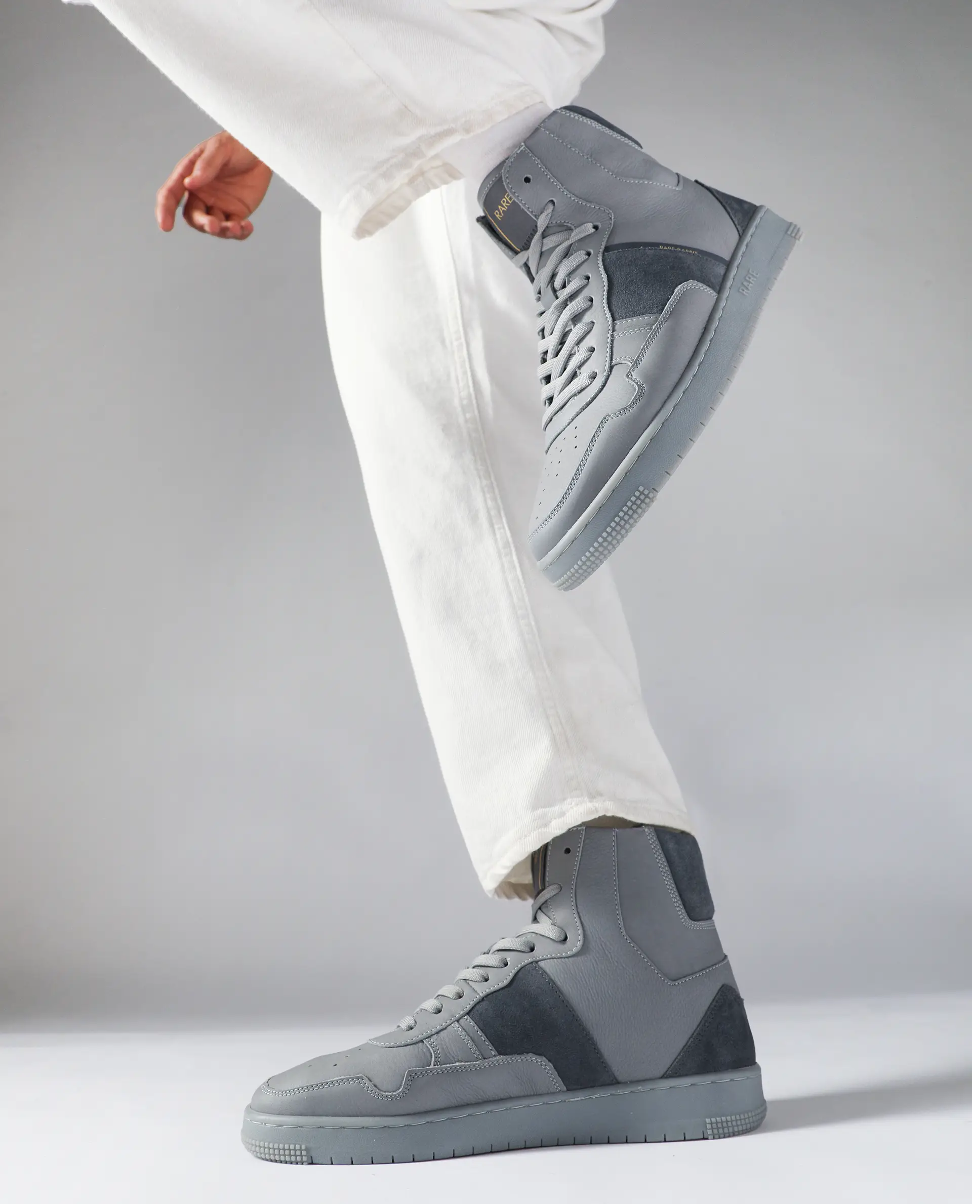 Rare Rabbit Men's Dist Grey Leather Lace-Up Closure High-Top Sneaker - Image 2