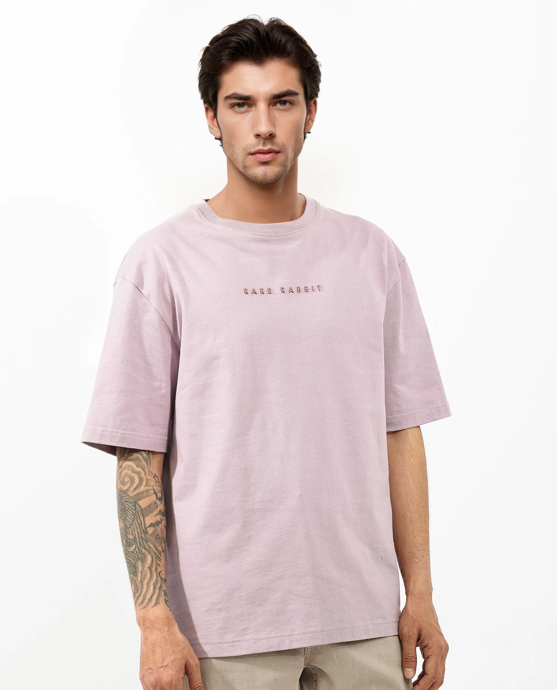Rare Rabbit Articale Men's Dist Purple Crew Neck Short Sleeves Botanical Print Oversized T-Shirt - Image 10