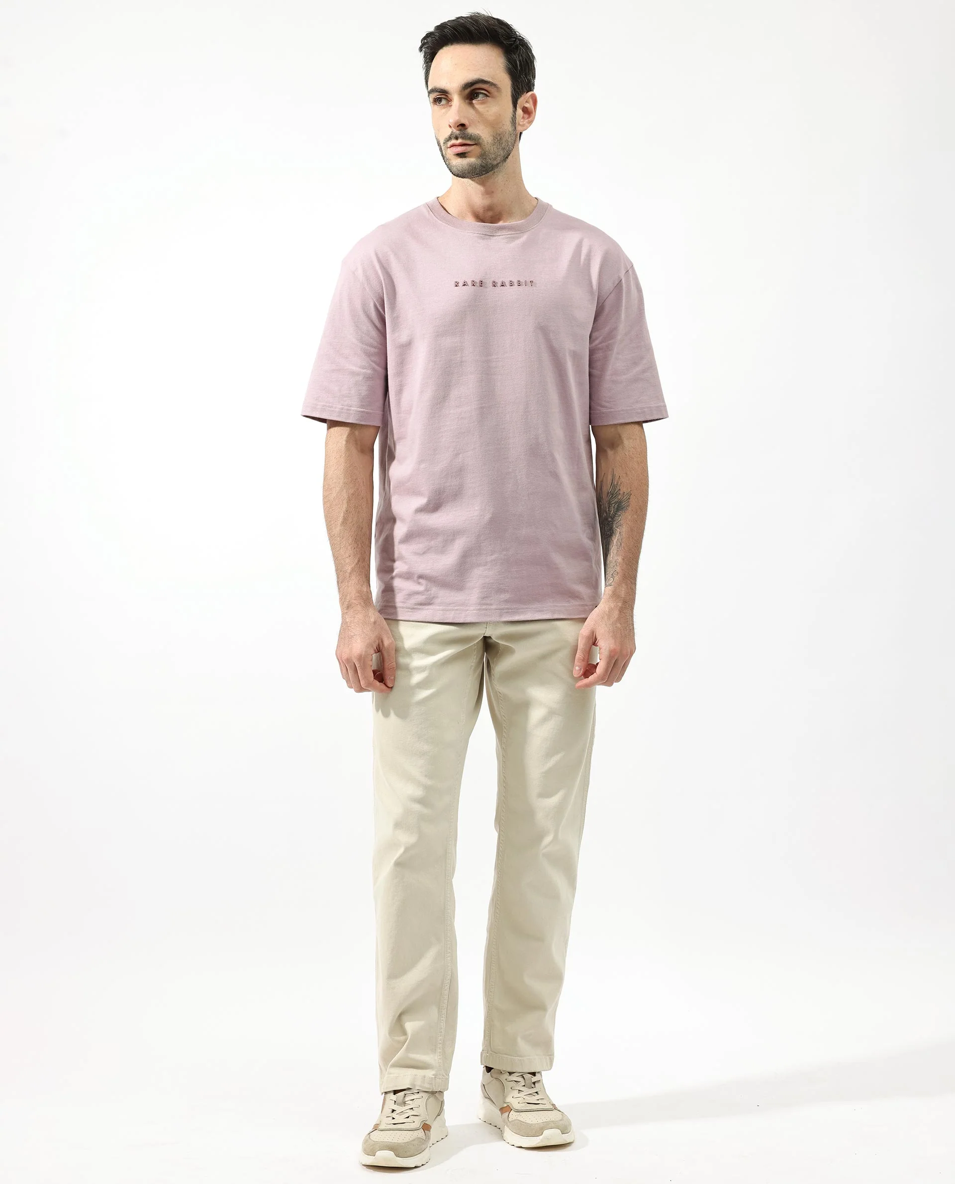 Rare Rabbit Articale Men's Dist Purple Crew Neck Short Sleeves Botanical Print Oversized T-Shirt - Image 2