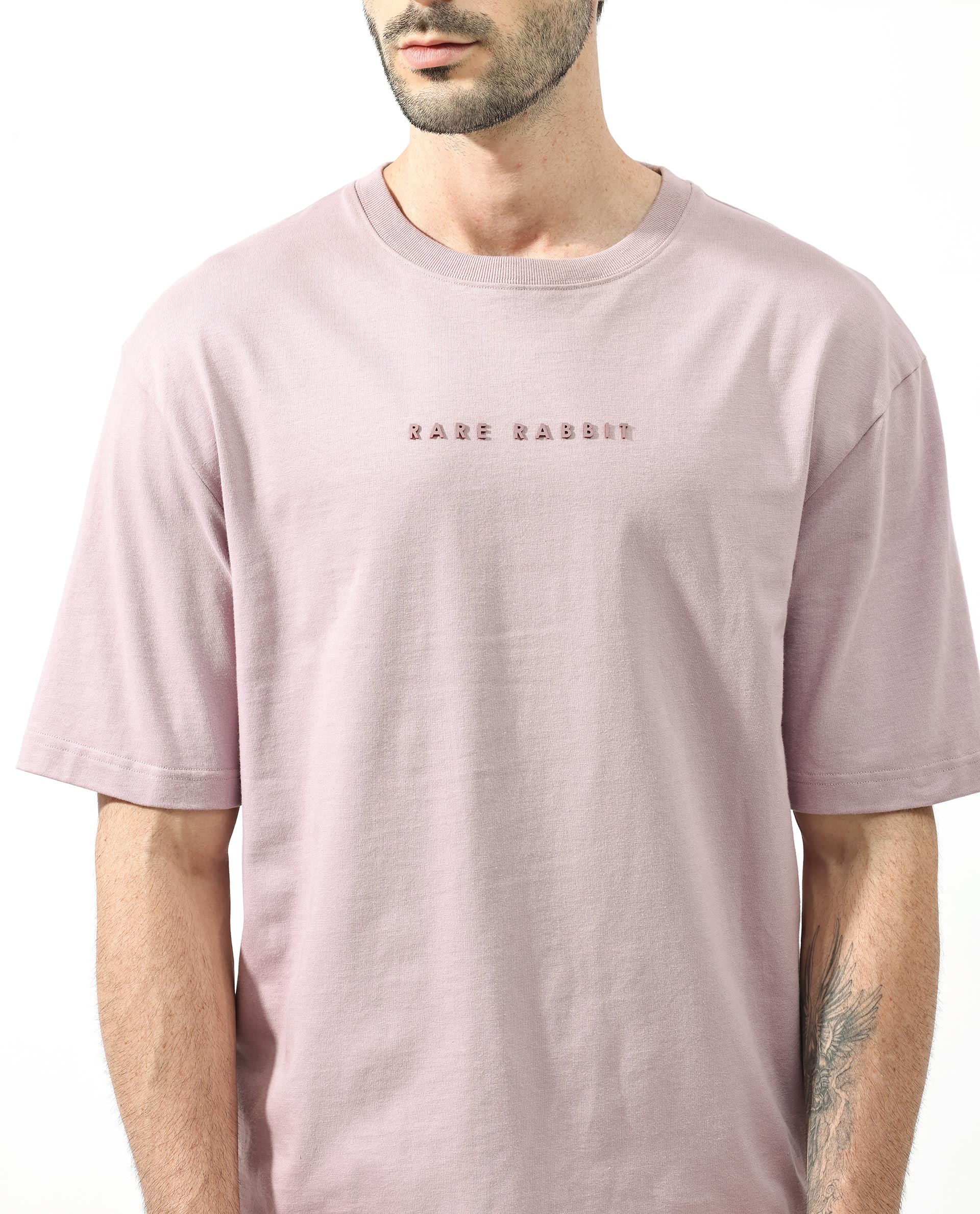Rare Rabbit Articale Men's Dist Purple Crew Neck Short Sleeves Botanical Print Oversized T-Shirt - Image 5
