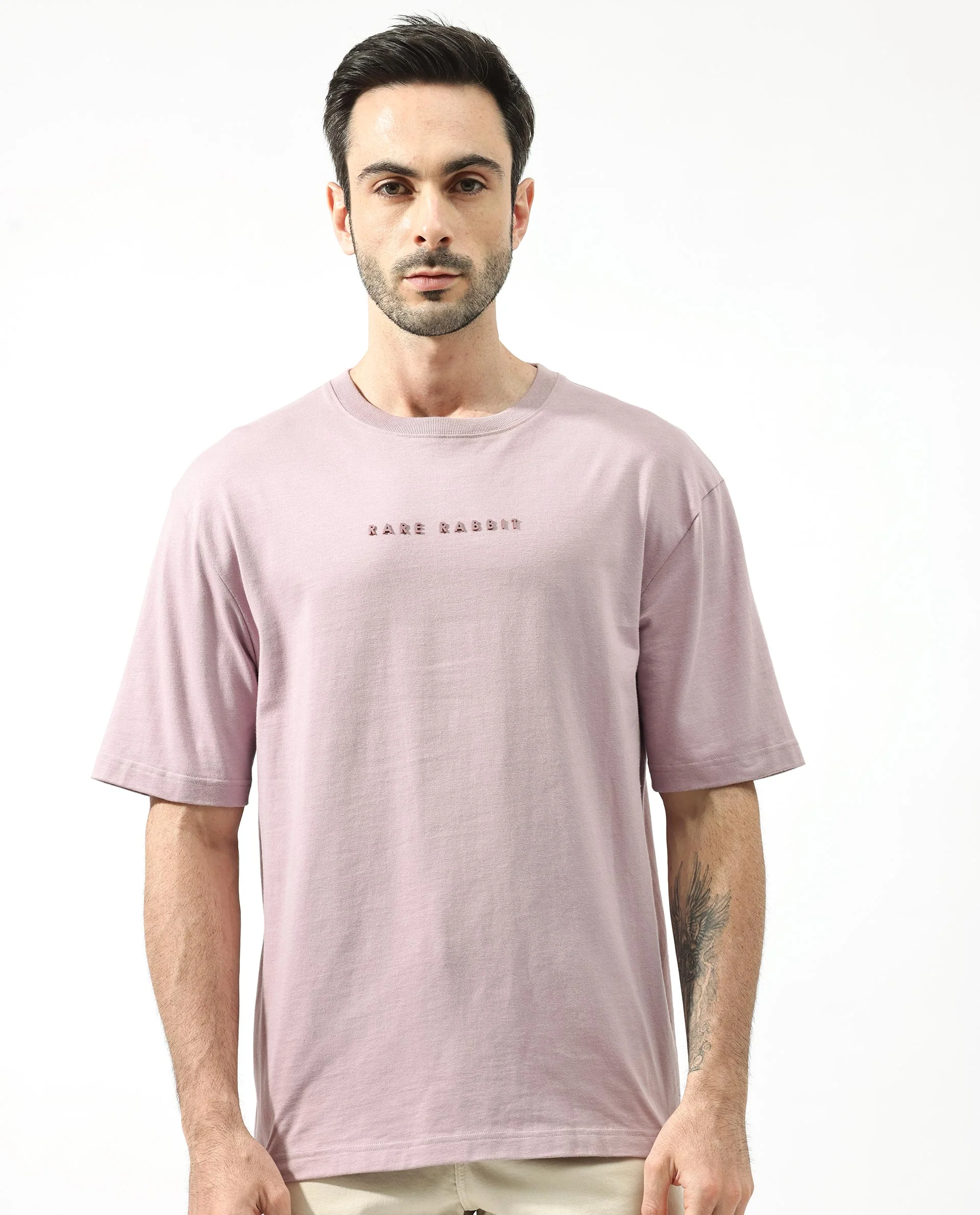 Rare Rabbit Articale Men's Dist Purple Crew Neck Short Sleeves Botanical Print Oversized T-Shirt - Image 7