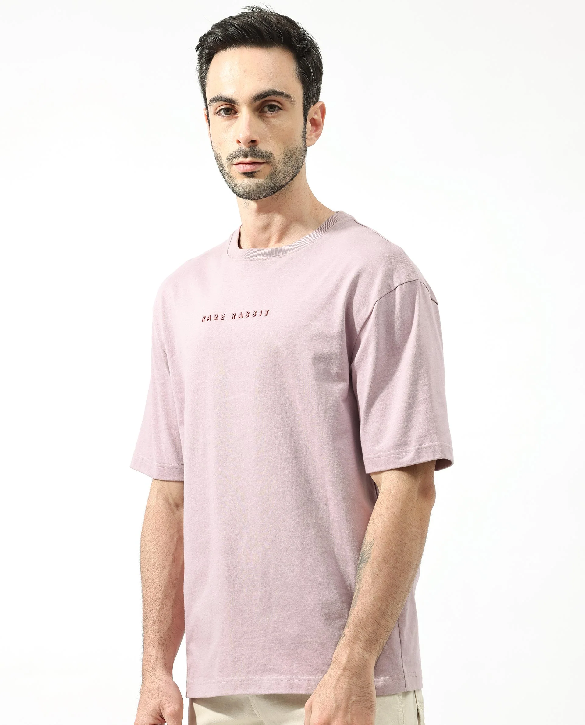 Rare Rabbit Articale Men's Dist Purple Crew Neck Short Sleeves Botanical Print Oversized T-Shirt - Image 8
