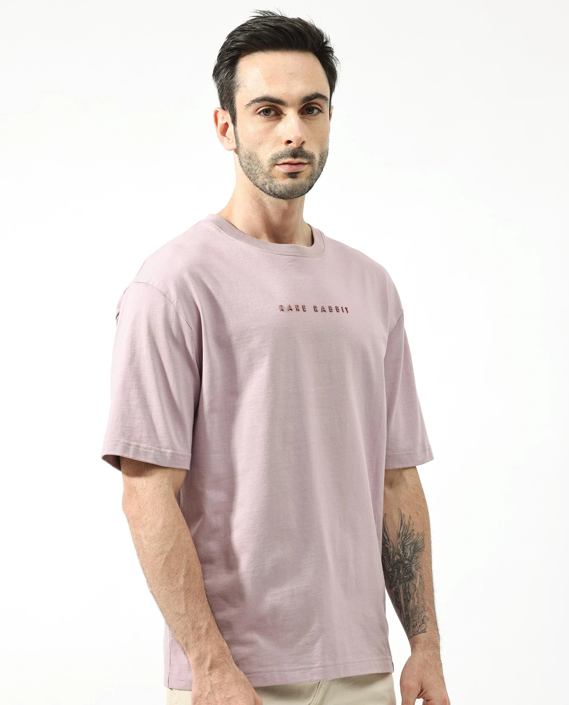 Rare Rabbit Articale Men's Dist Purple Crew Neck Short Sleeves Botanical Print Oversized T-Shirt - Image 9