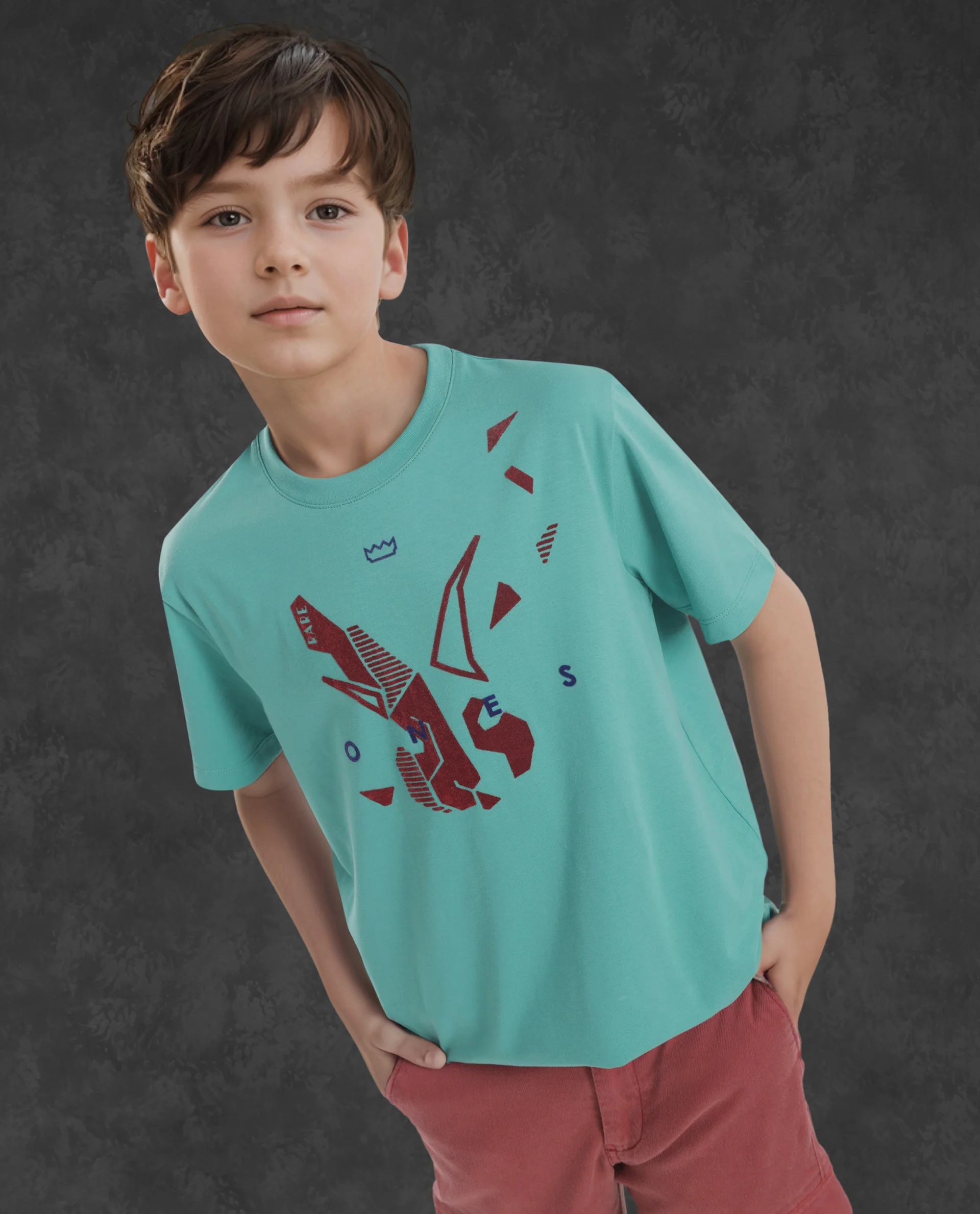 Rare Ones Kids Div Green Cotton Half Sleeves Crew Neck Regular Fit Graphic Print T-Shirt - Image 3