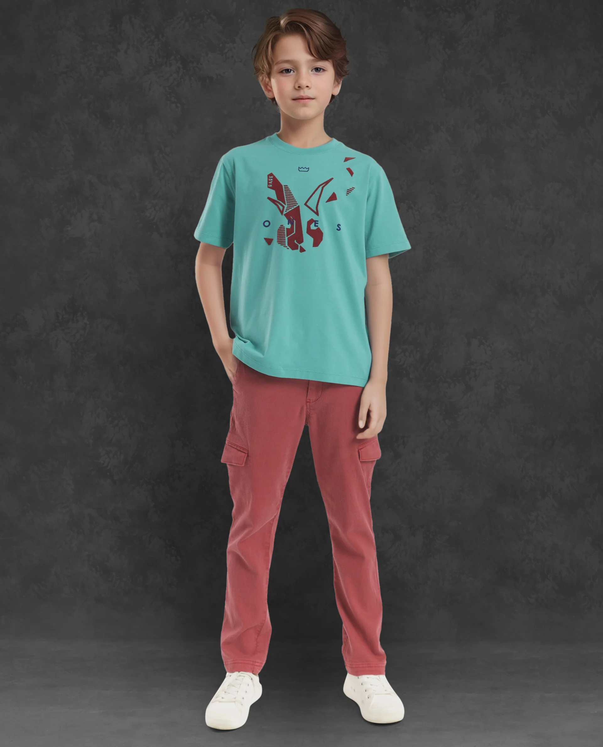 Rare Ones Kids Div Green Cotton Half Sleeves Crew Neck Regular Fit Graphic Print T-Shirt - Image 4