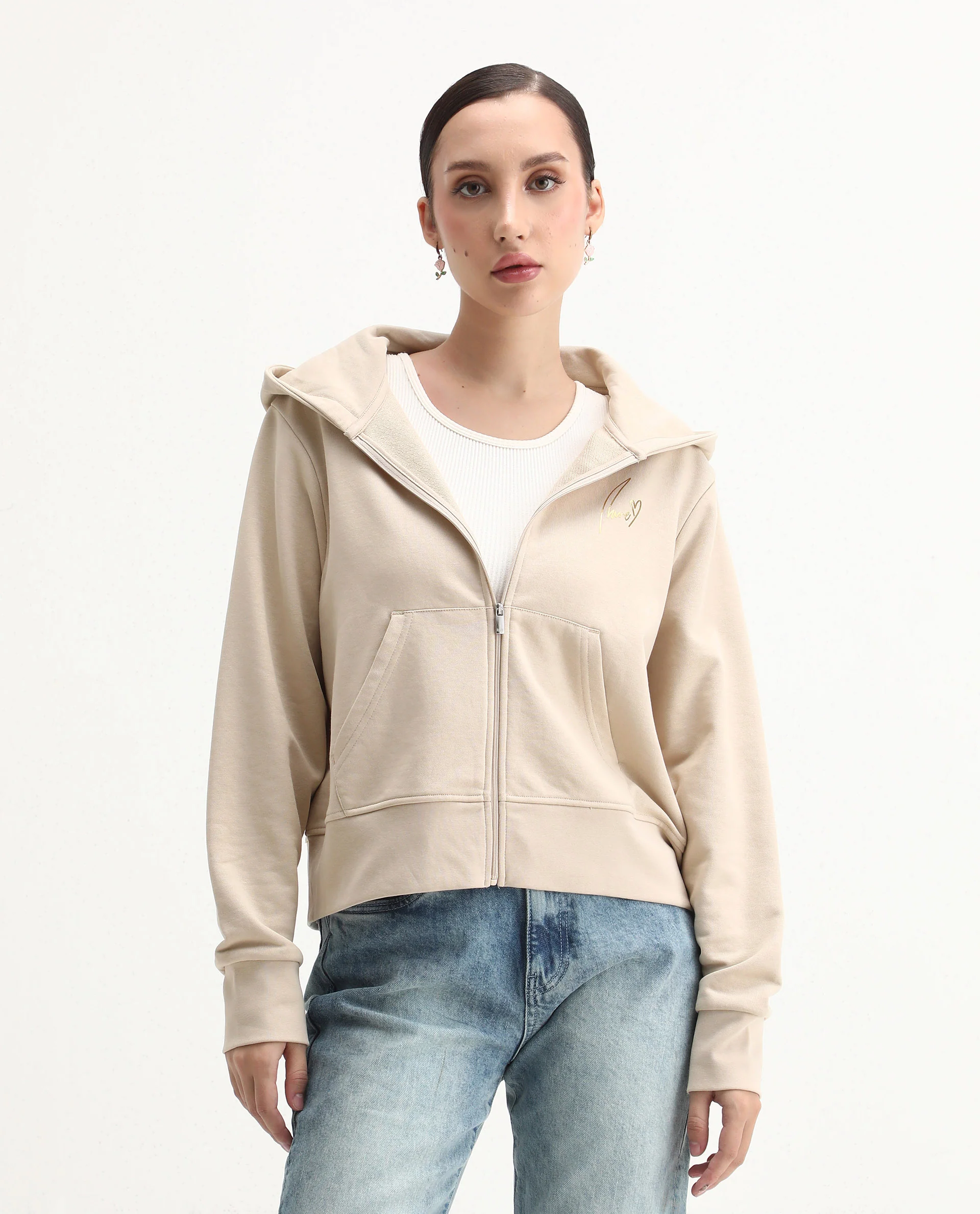 Rareism Women's Div Beige Cotton Blend Hooded Regular Fit Printed Sweatshirt - Image 3