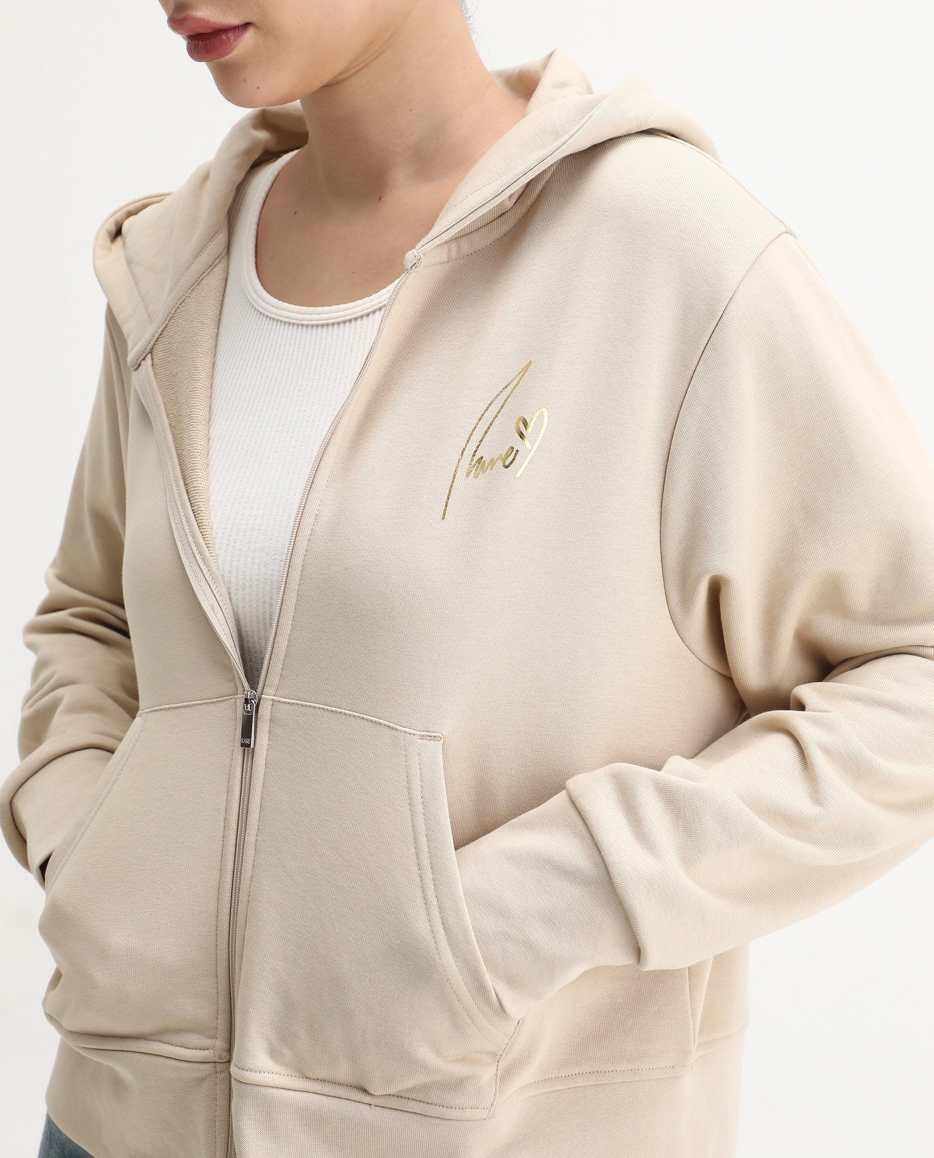 Rareism Women's Div Beige Cotton Blend Hooded Regular Fit Printed Sweatshirt - Image 4